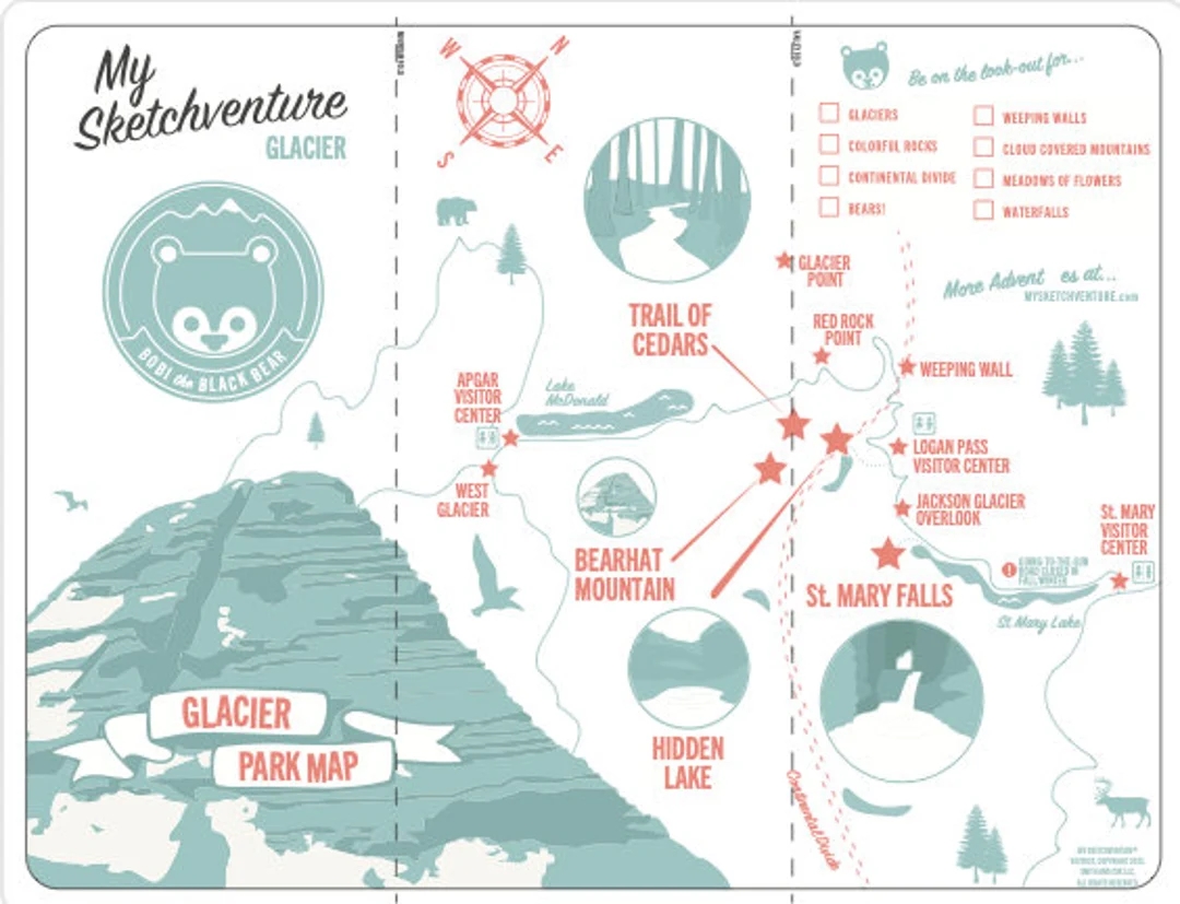 Printable GLACIER National Park Map Print And Fold Great For Kids 5 12 For Basic Overview Of Key Areas Of Interest Etsy