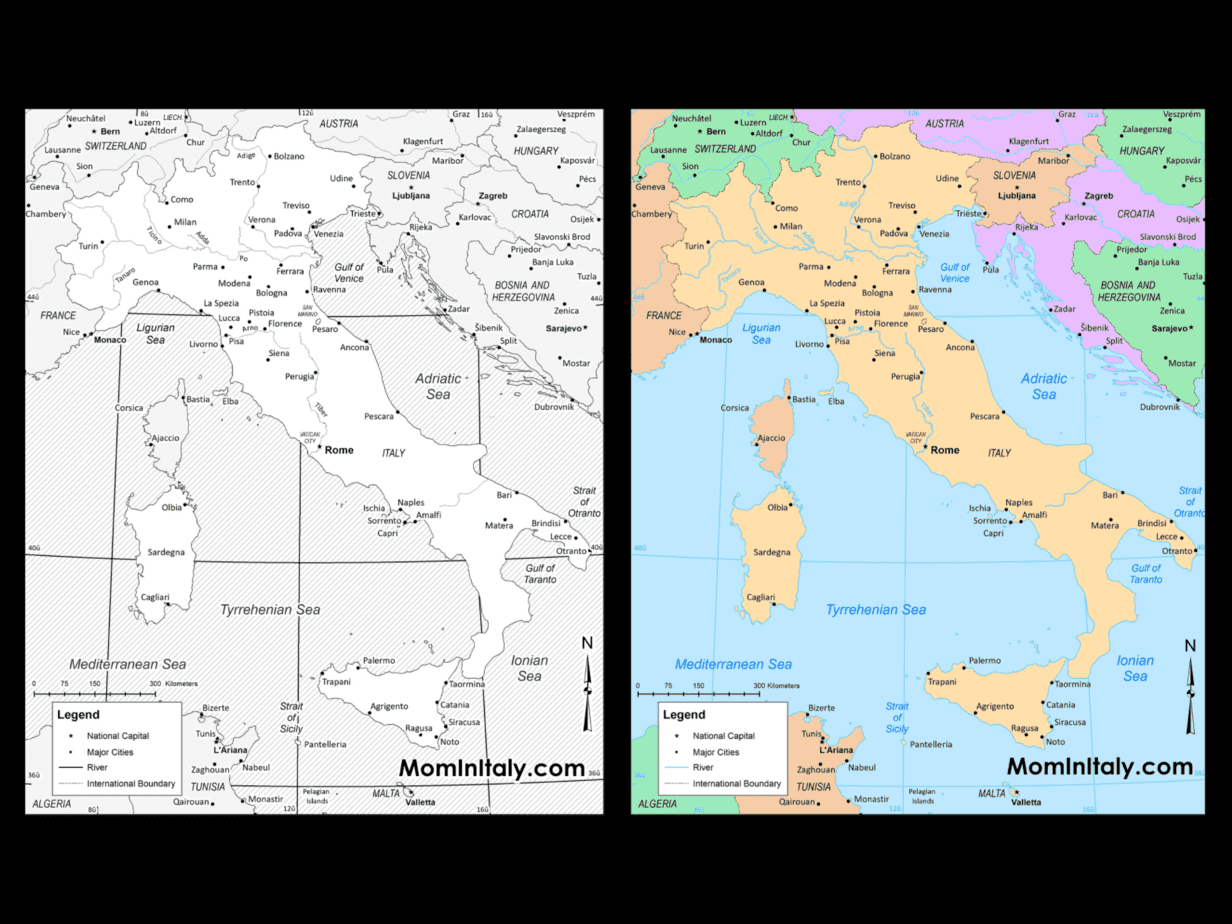 PRINTABLE MAP OF ITALY Black U0026 White And Color Versions Mom In Italy
