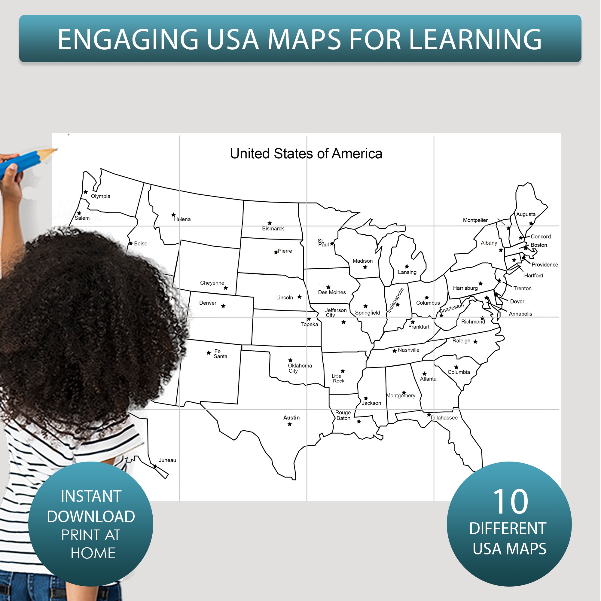Printable Map Of Usa With Capitals