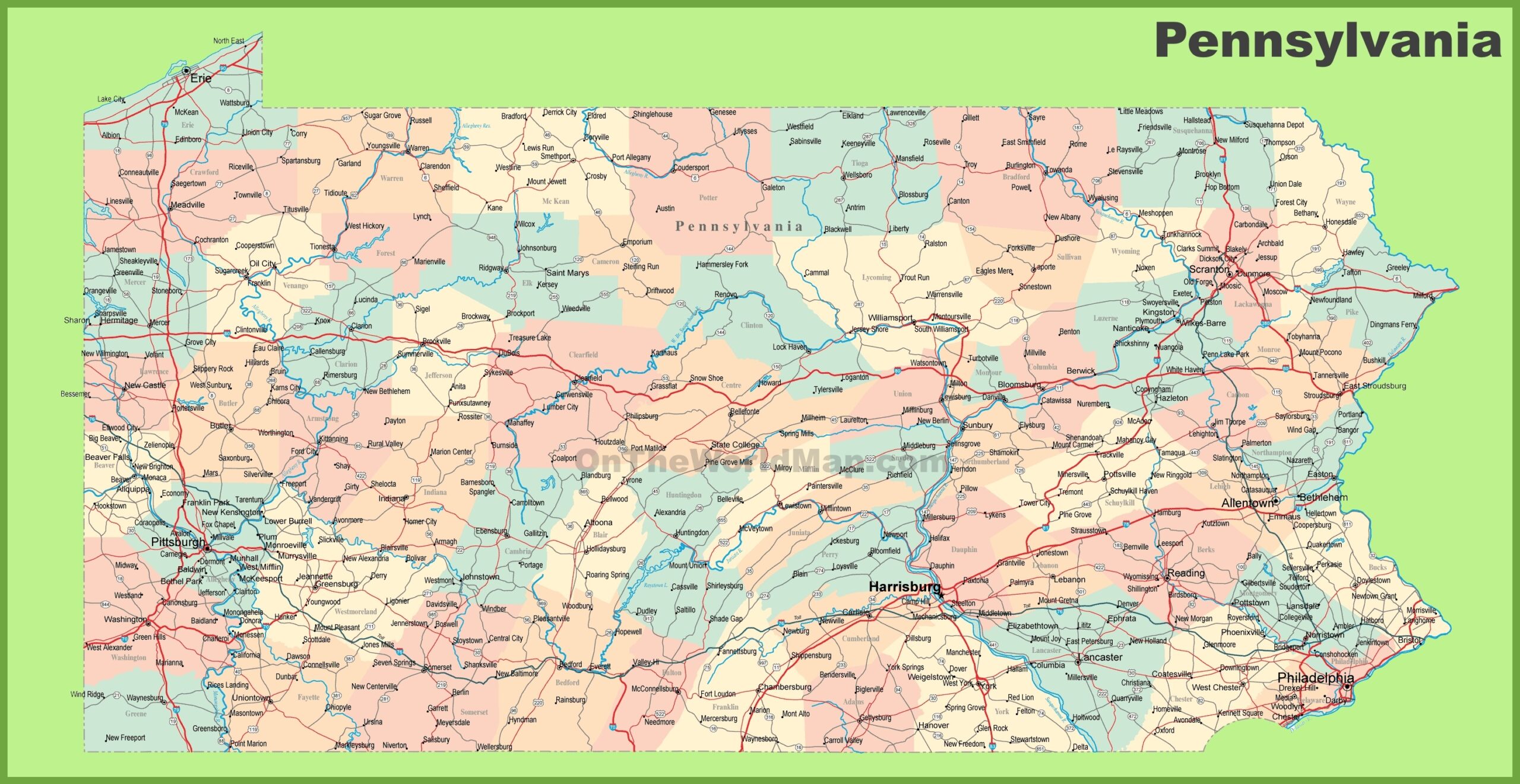 Road Map Of Pennsylvania With Cities Ontheworldmap