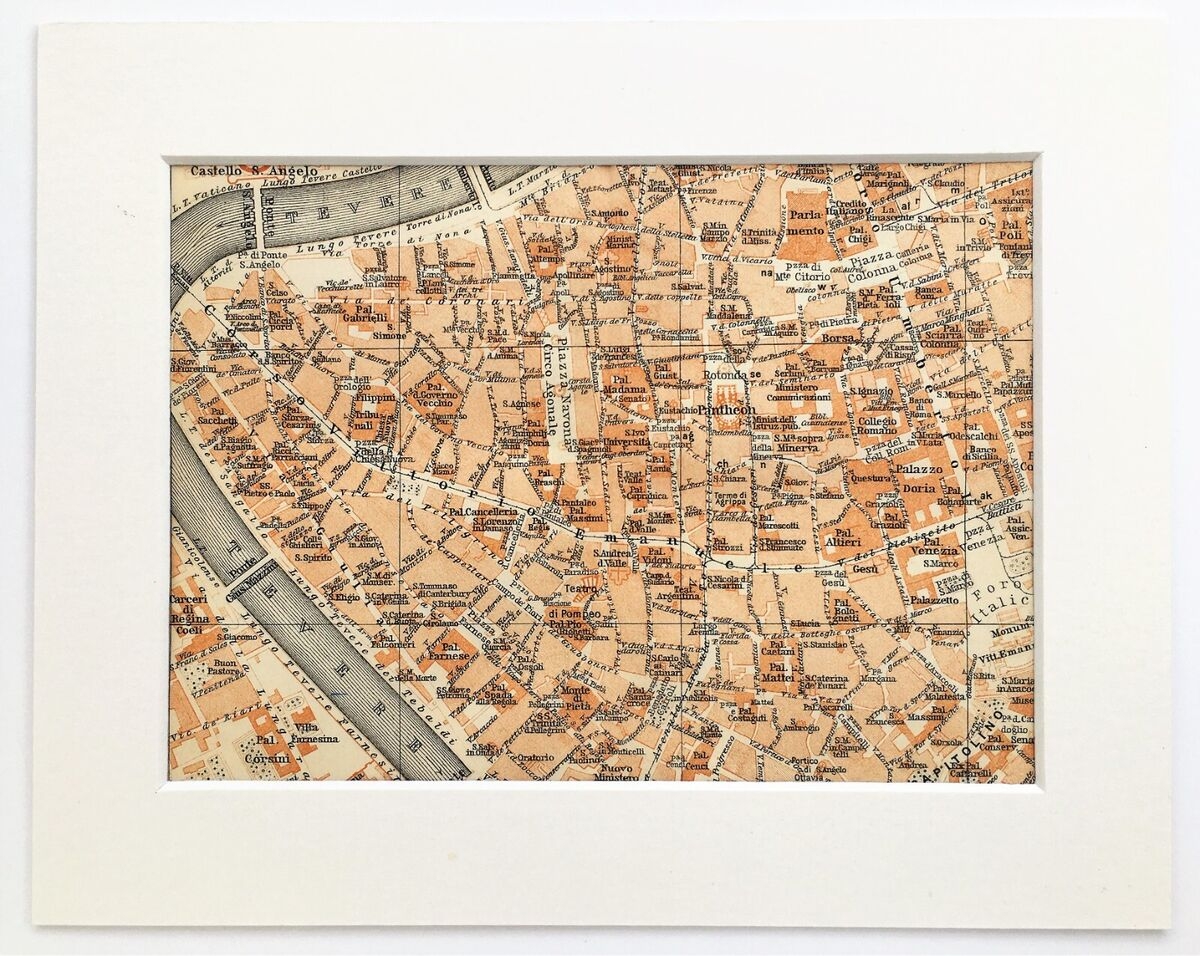 ROME ITALY City Street Plan 1926 Mounted Antique Map EBay