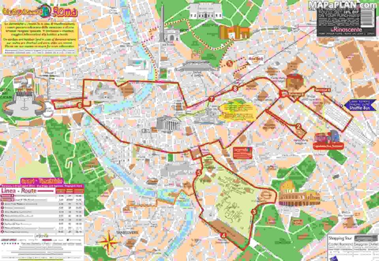 Rome Top Tourist Attractions Map Double Decker Bus open Top 