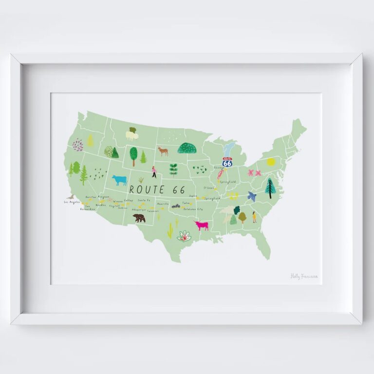 Route 66 Art Print USA Gift For Travel Road Trip Route Map Etsy