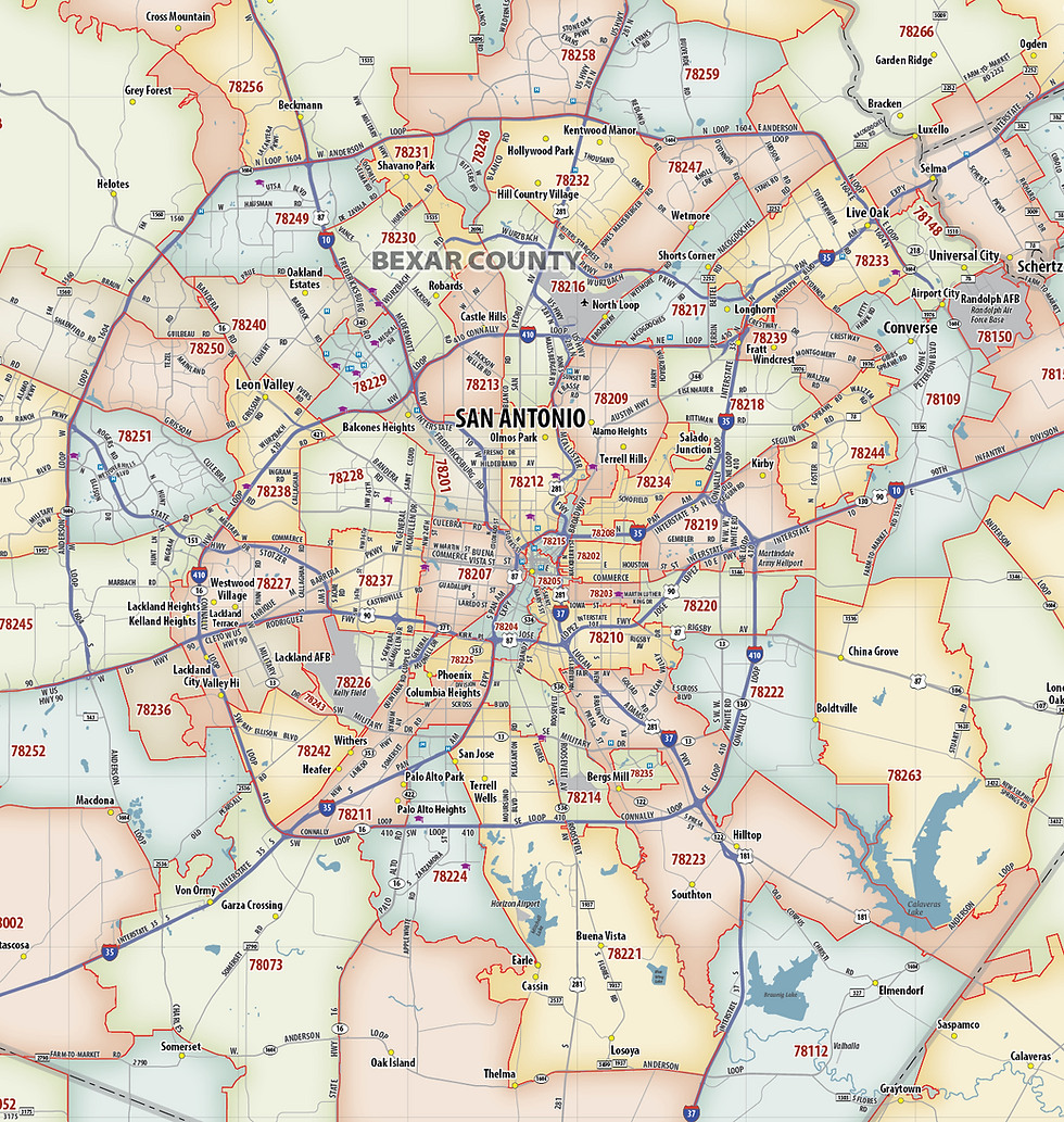 San Antonio TX ZIP Code Laminated Map Topographics