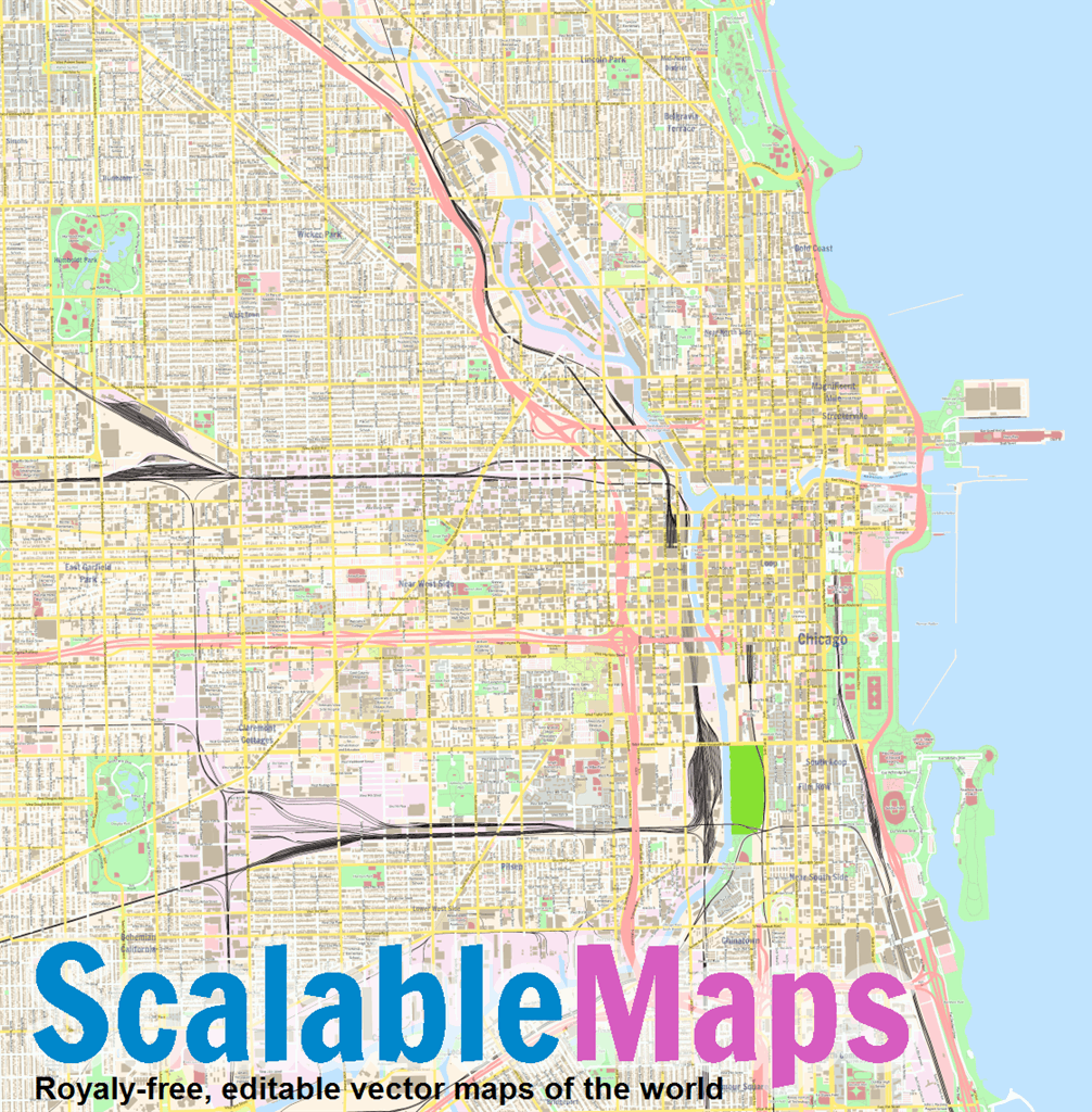 ScalableMaps Vector Map Of Chicago center colorful City Map Theme 