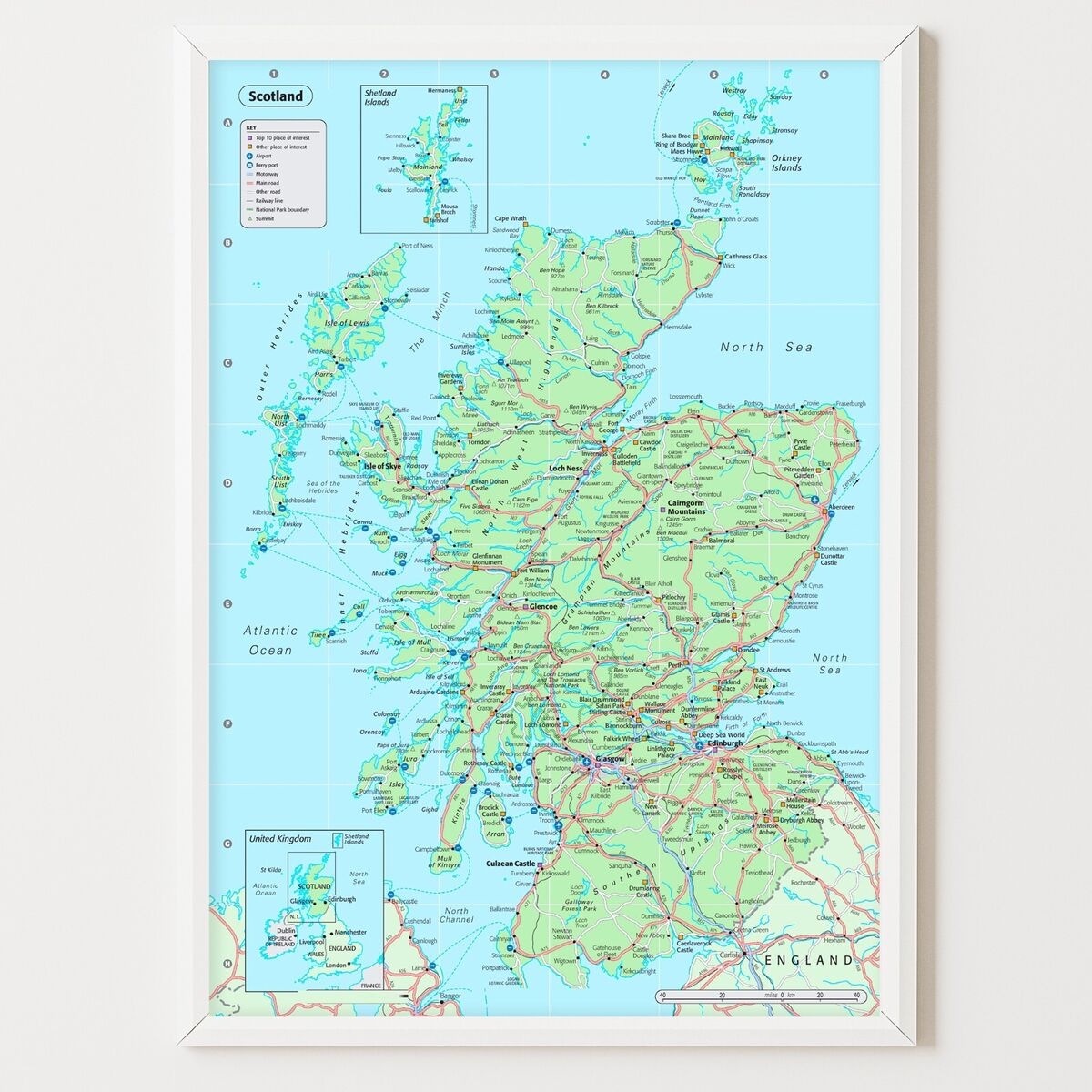 Scotland Map Poster Wall Art Print Educational Map Of United Worksheets Library