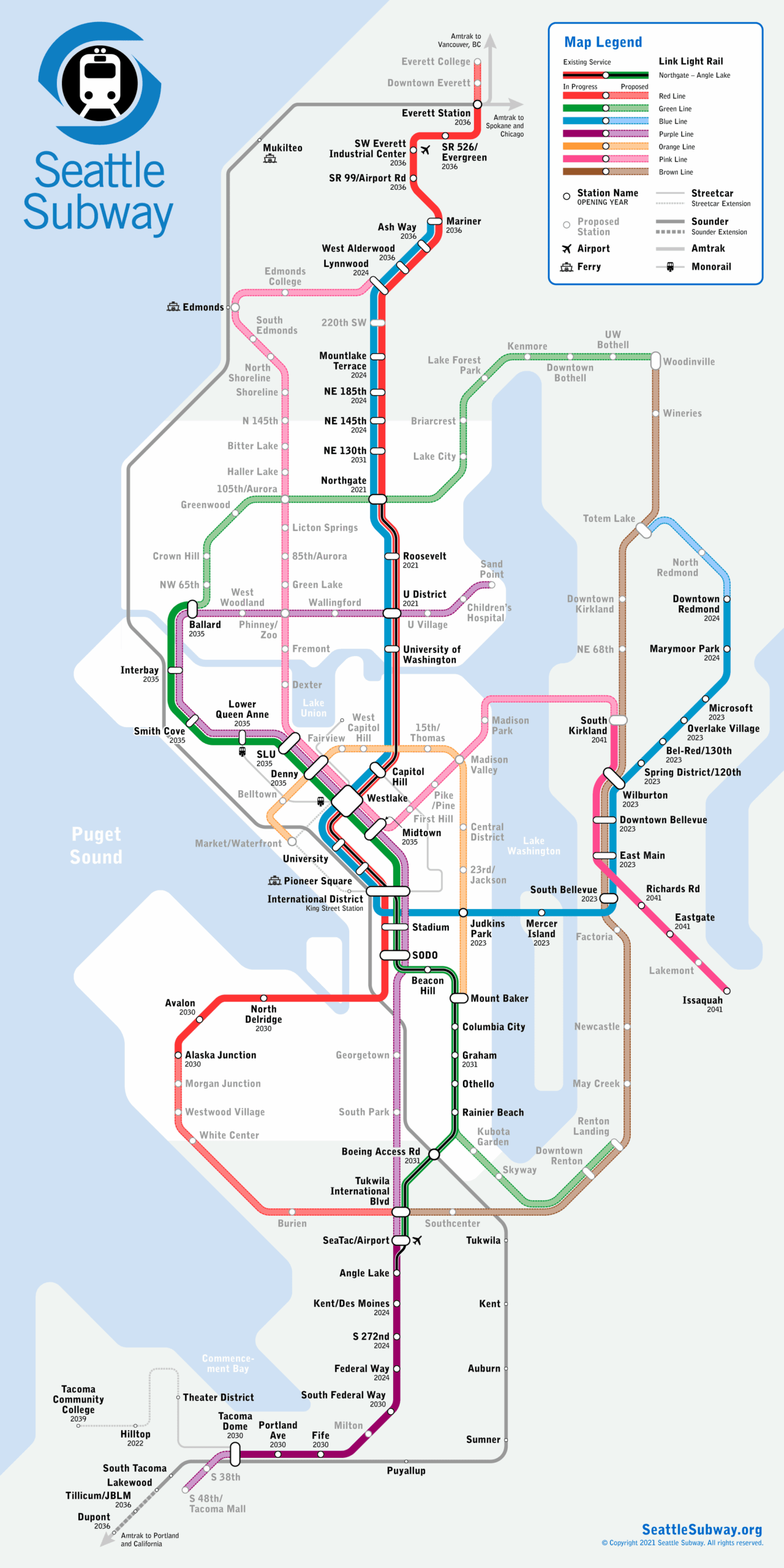 Seattle Subway s 2021 Map Upgrades Light Rail Connections In Renton Lynnwood And Kirkland The Urbanist