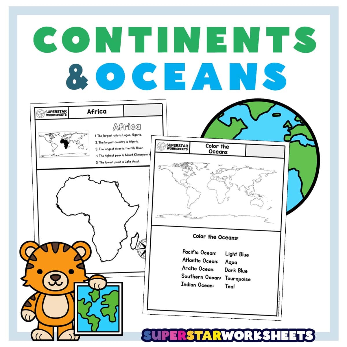 Seven Continents U0026 Oceans Worksheets Superstar Worksheets