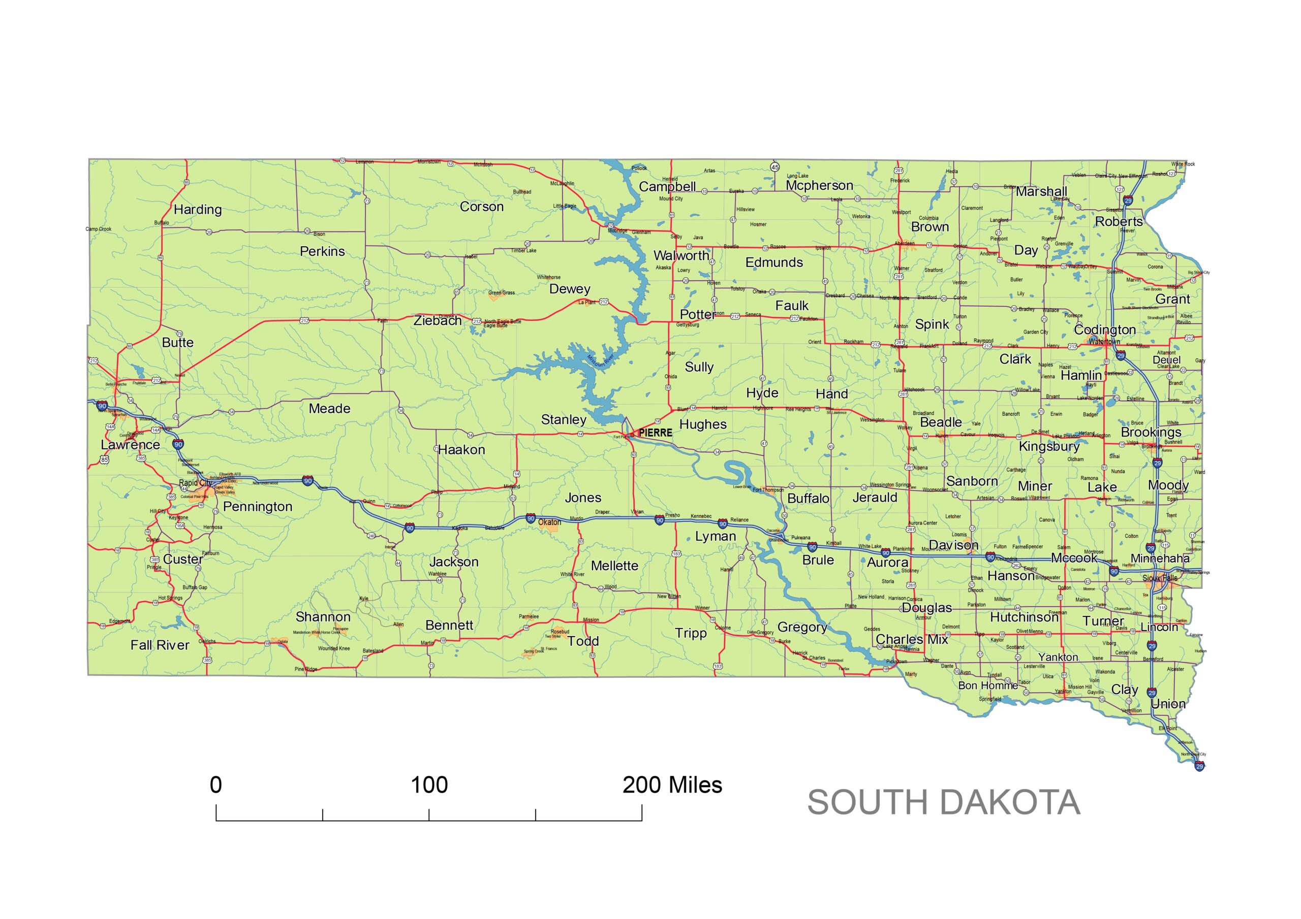 South Dakota Printable Map Printable Vector Maps