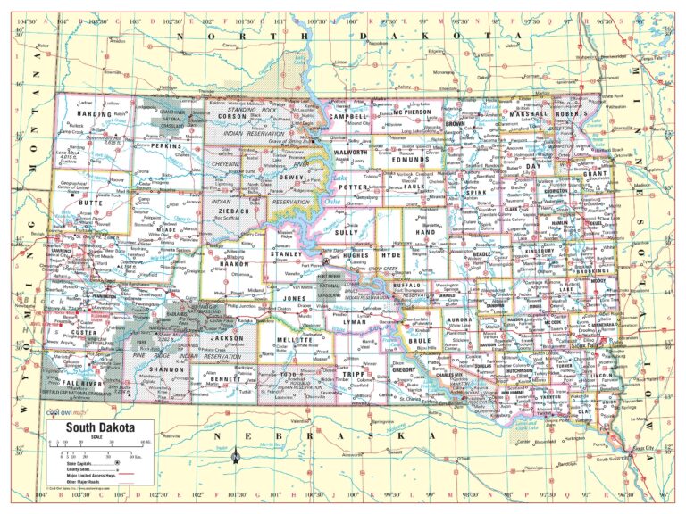 SOUTH DAKOTA State Wall Map Large Print Poster 32