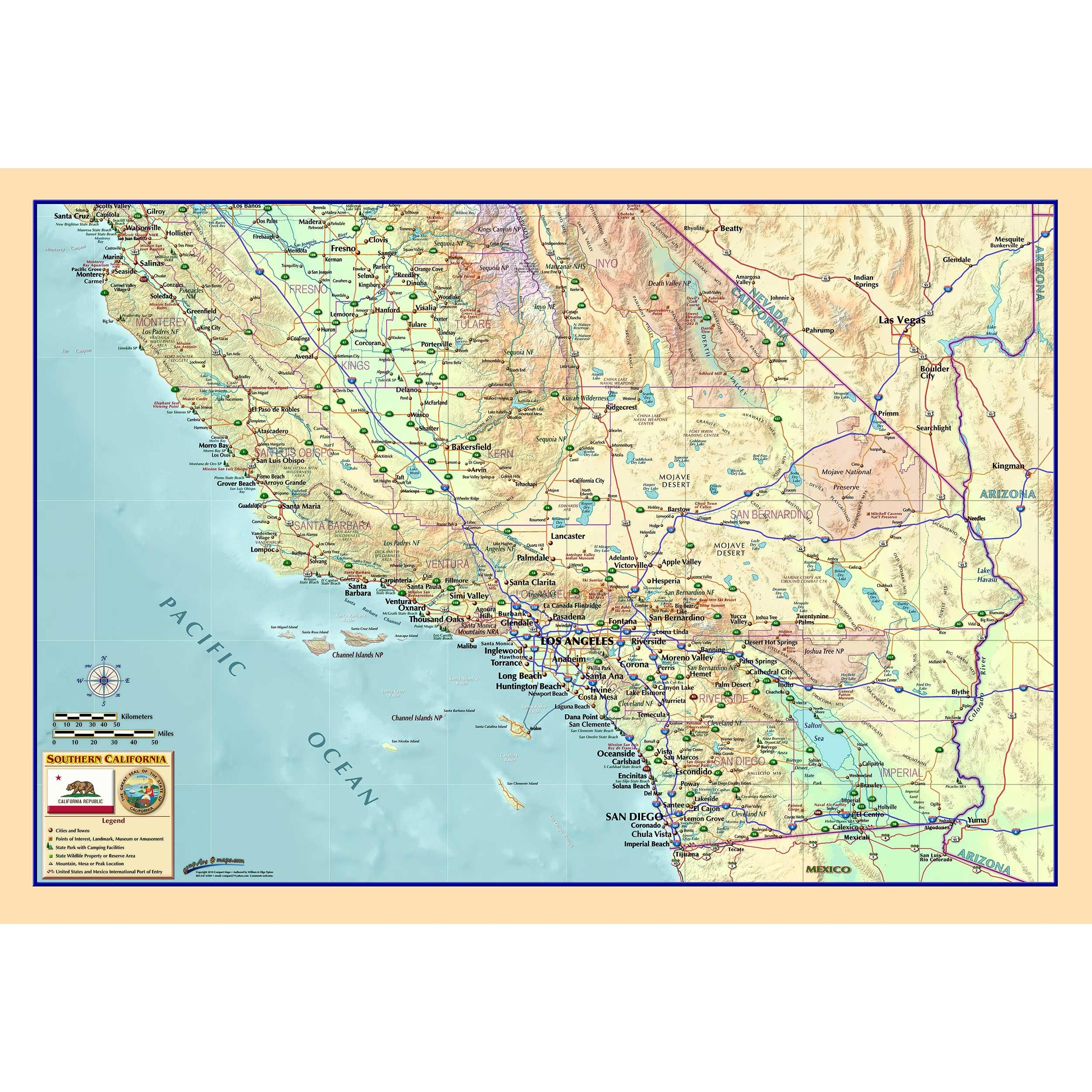 Southern California Wall Map By Compart The Map Shop