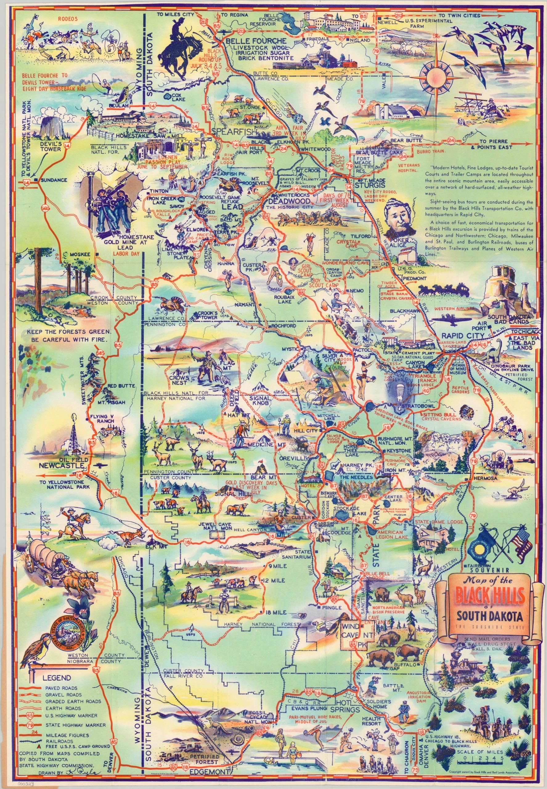 Souvenir Map Of The Black Hills Of South Dakota