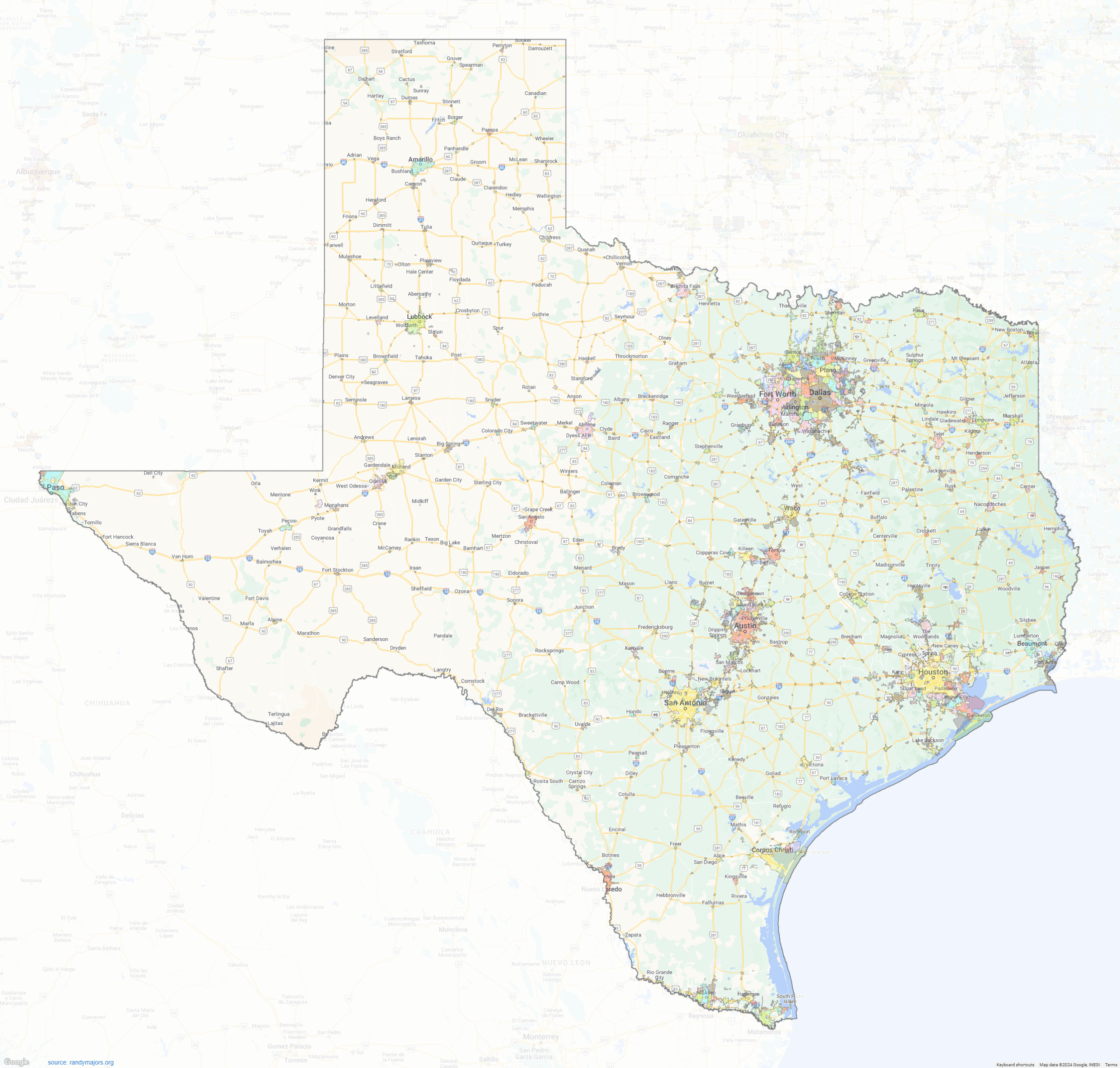 Texas City Limits Shown On Google Maps