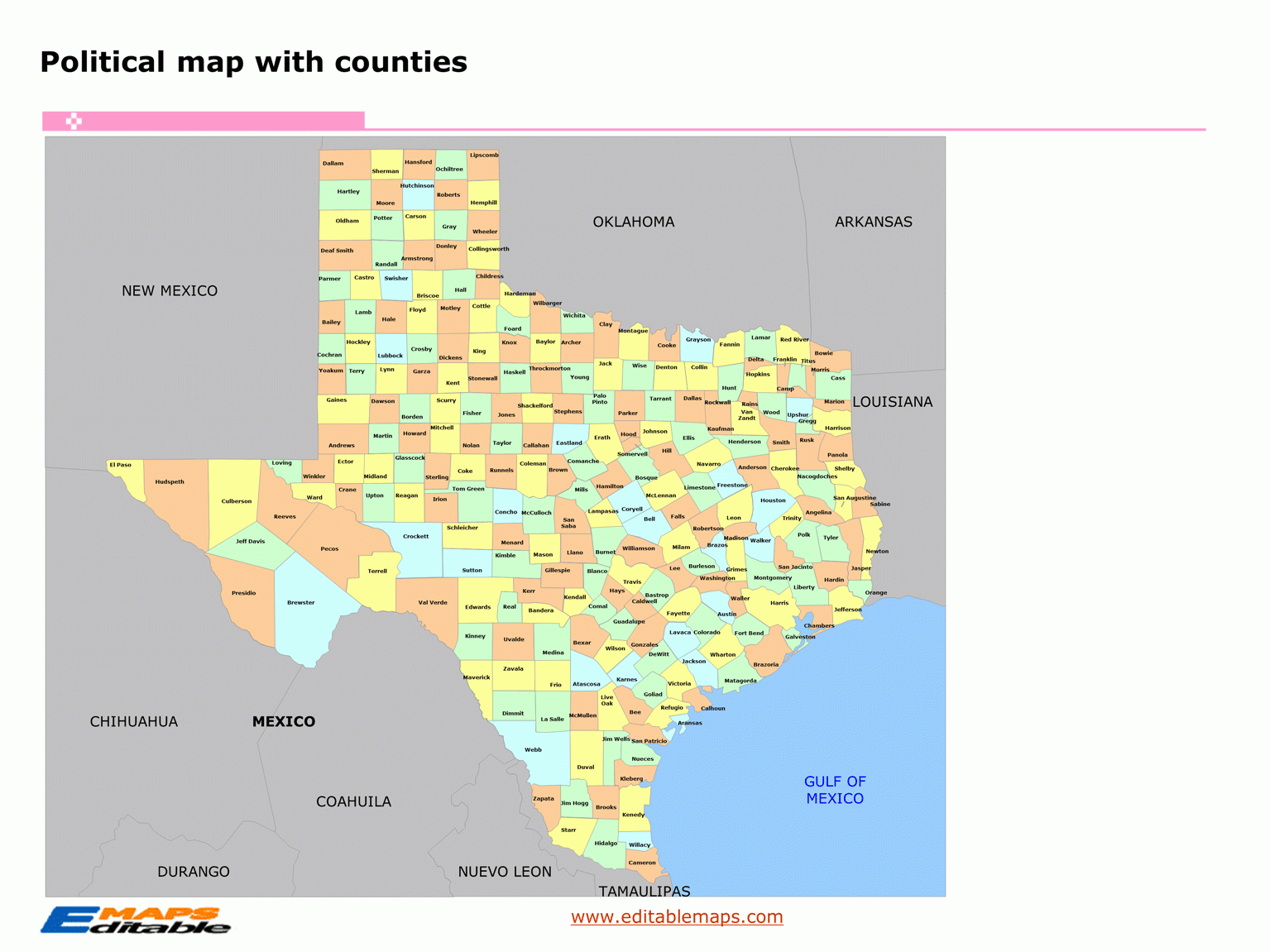 Texas County Map Editable PowerPoint Maps
