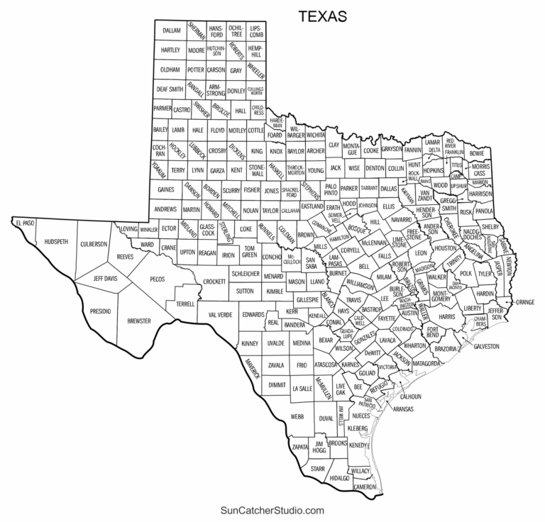 Texas County Map Printable State Map With County Lines Free 