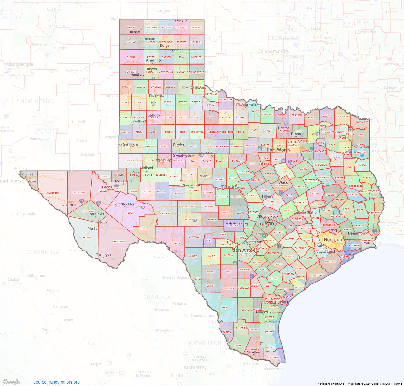 Texas County Map Shown On Google Maps