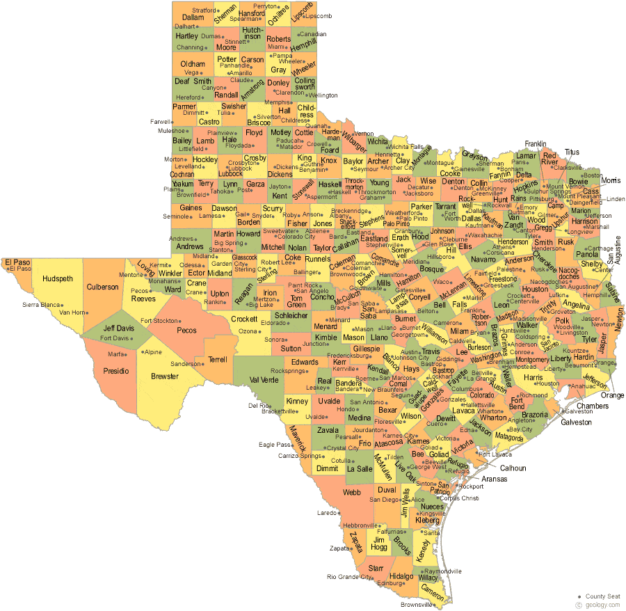 Map Of Texas Counties Printable