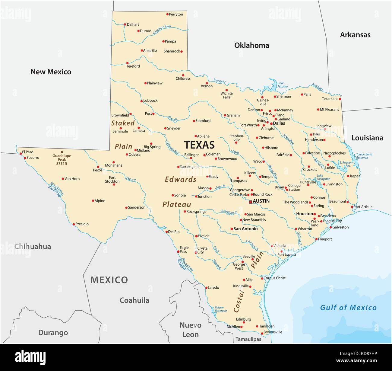 Texas Map With Cities Hi res Stock Photography And Images Alamy