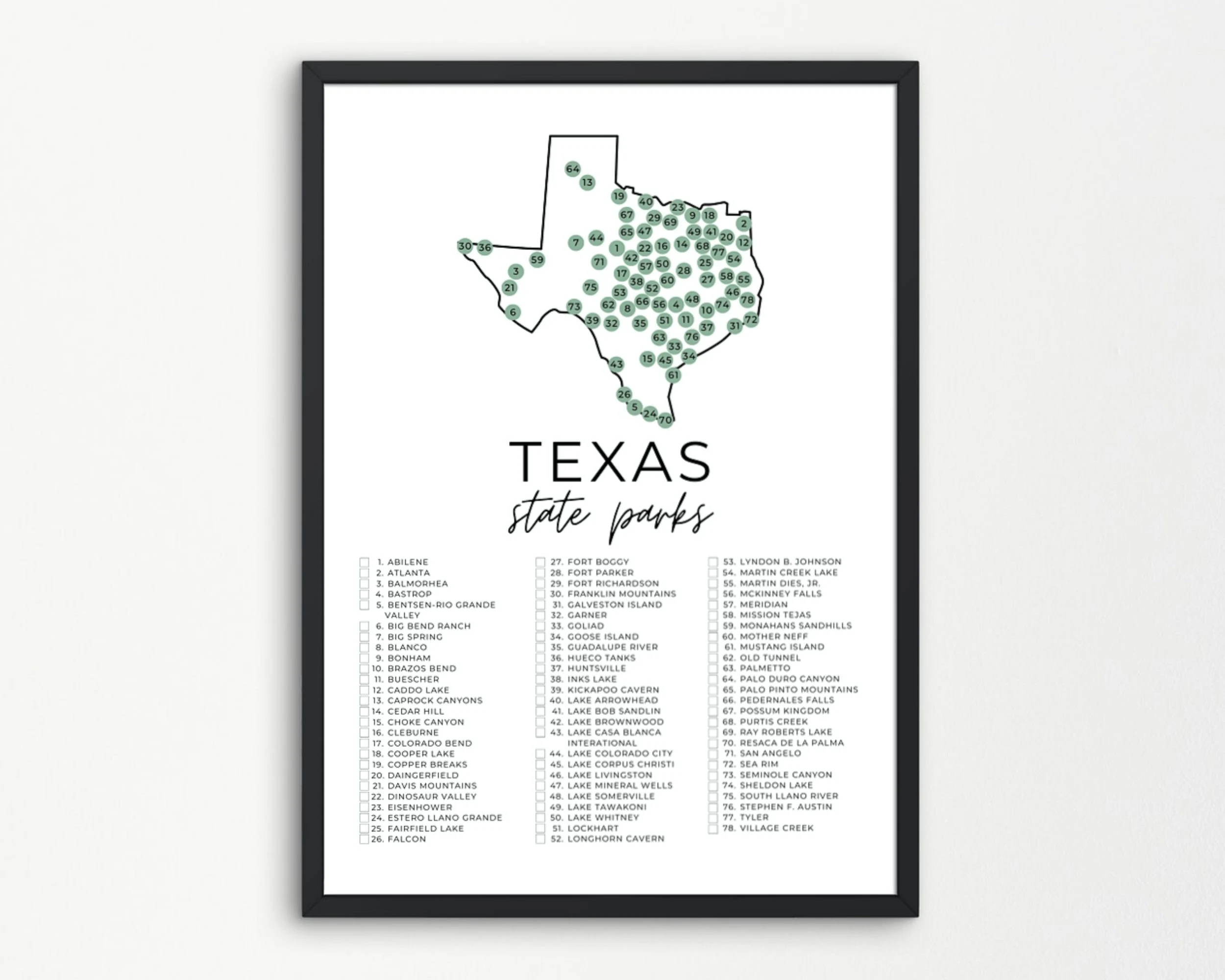Texas State Park Map Printable State Park Checklist State Parks Check Off State Park Printables A4 US Letter Etsy