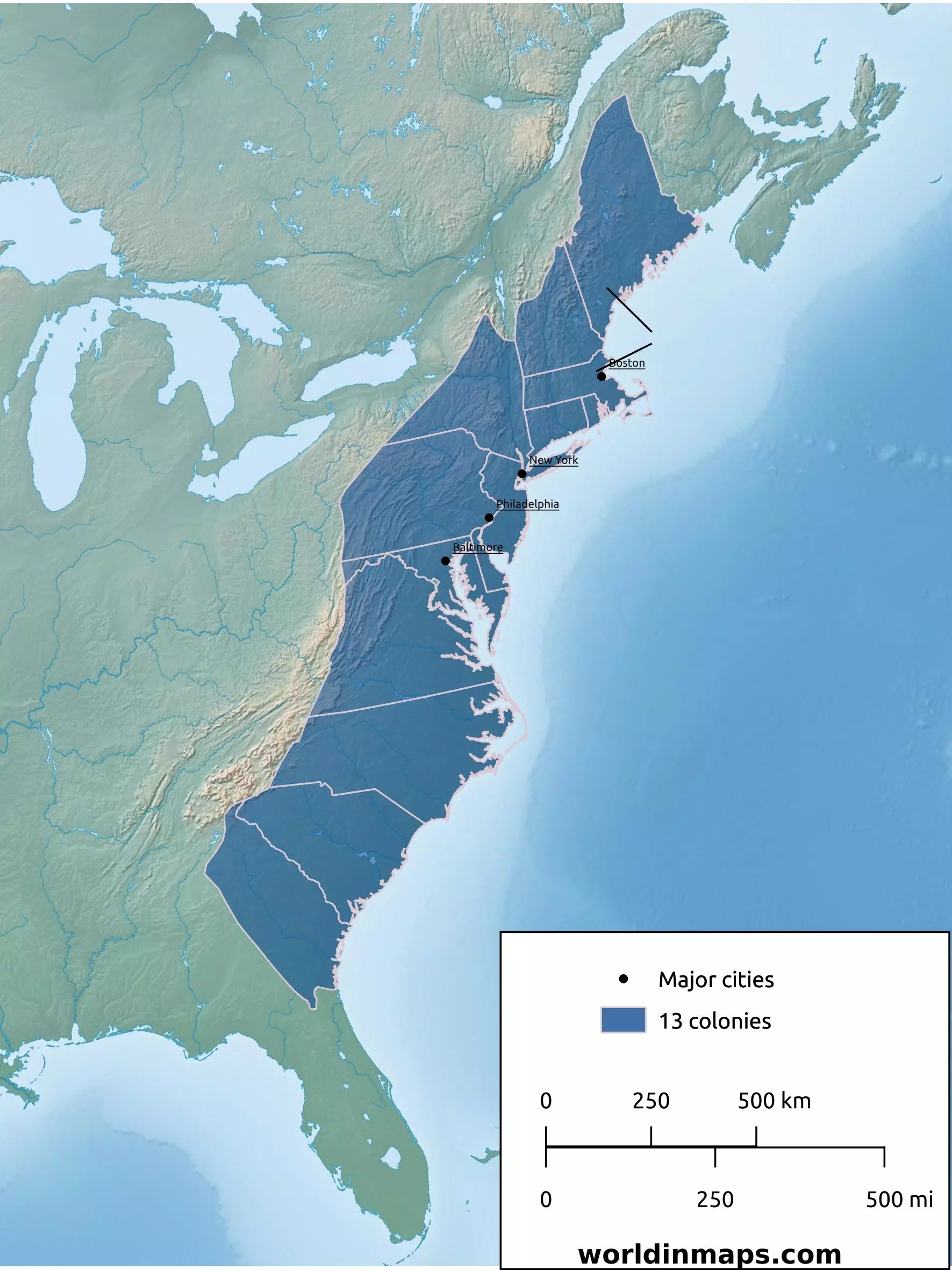 Map Of 13 Original Colonies Printable