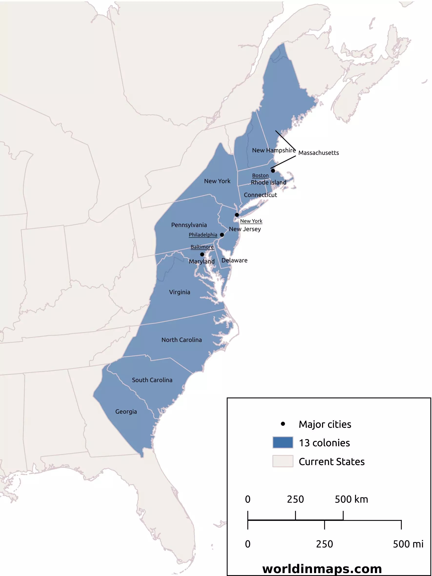 The 13 Colonies World In Maps