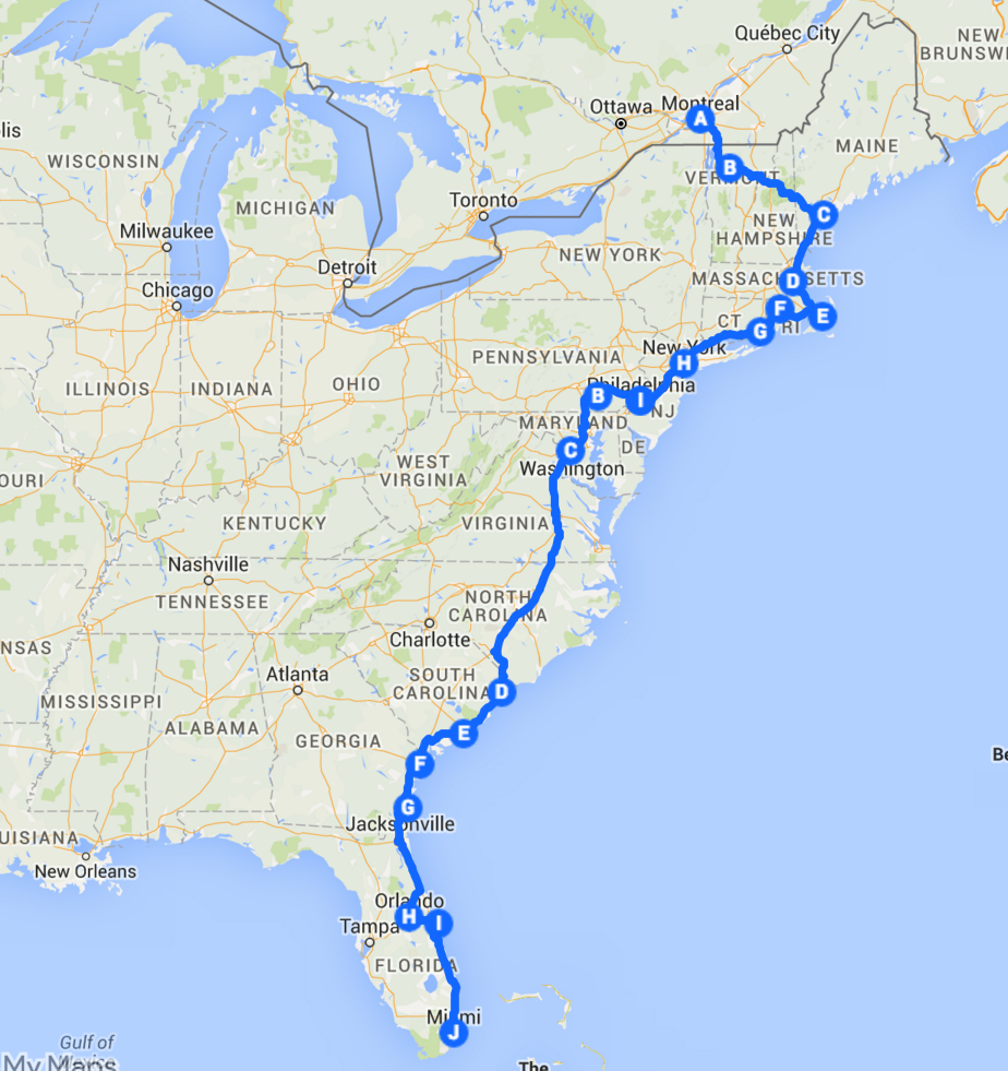 Printable Map Of East Coast Usa