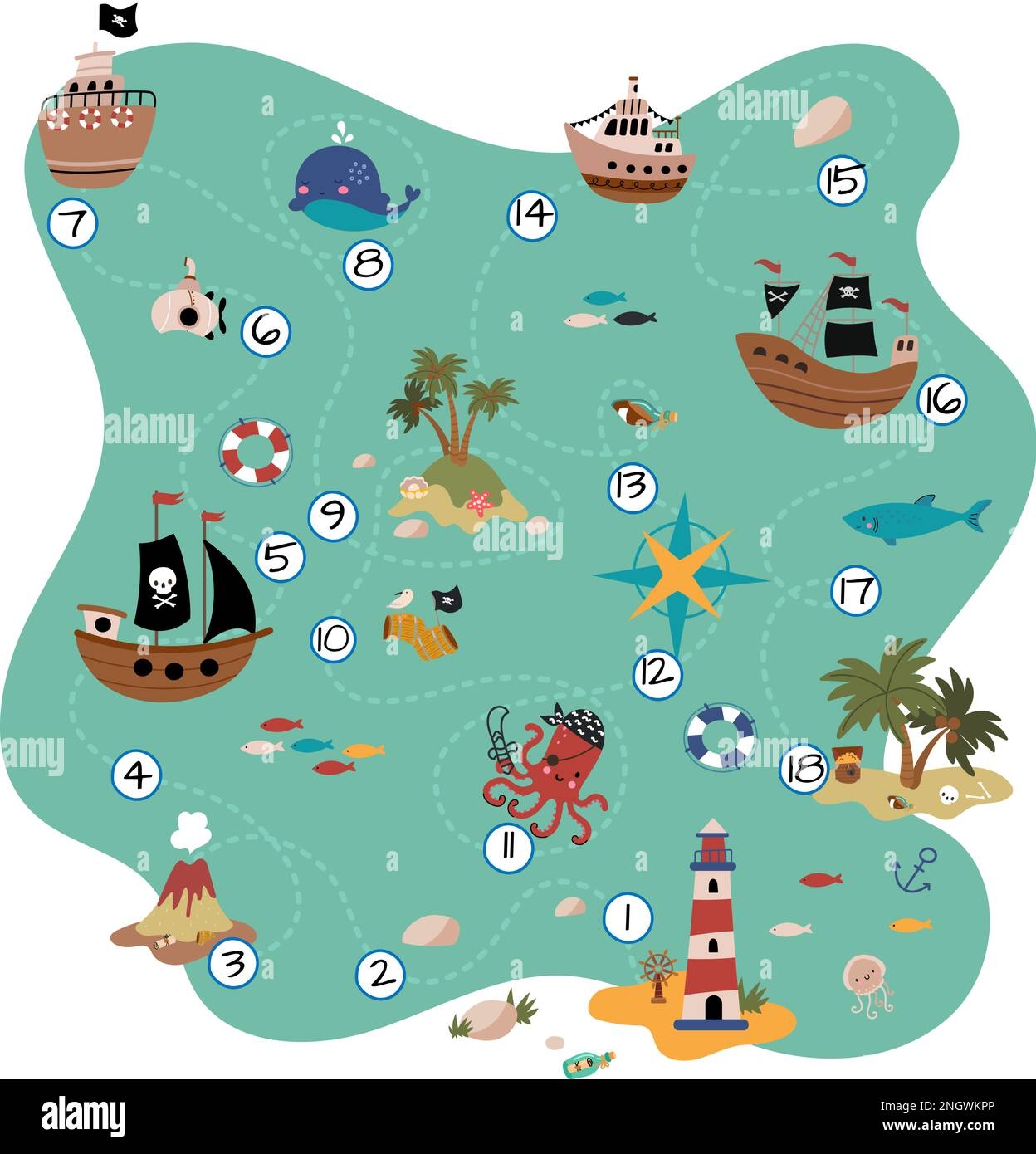 Treasure Map Children Game Palm Island Volcano And Pirate Ships In Ocean Sea Adventures Kids Board Play Nowaday Gaming Page Vector Template Stock Vector Image U0026 Art Alamy