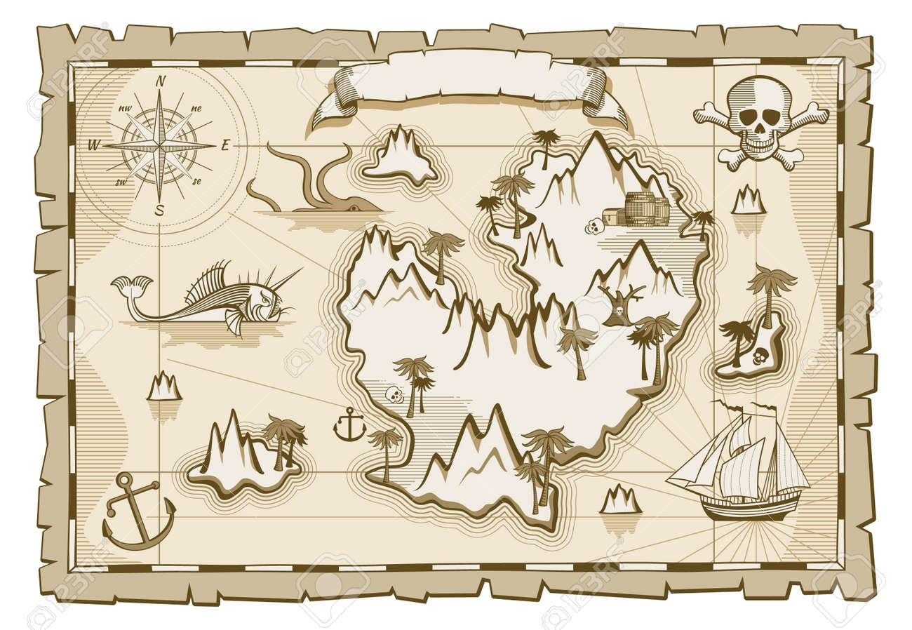 Treasure Map Template Aged Paper With Pirate Island Isolated On White Background Royalty Free SVG Cliparts Vectors And Stock Illustration Image 184881016 