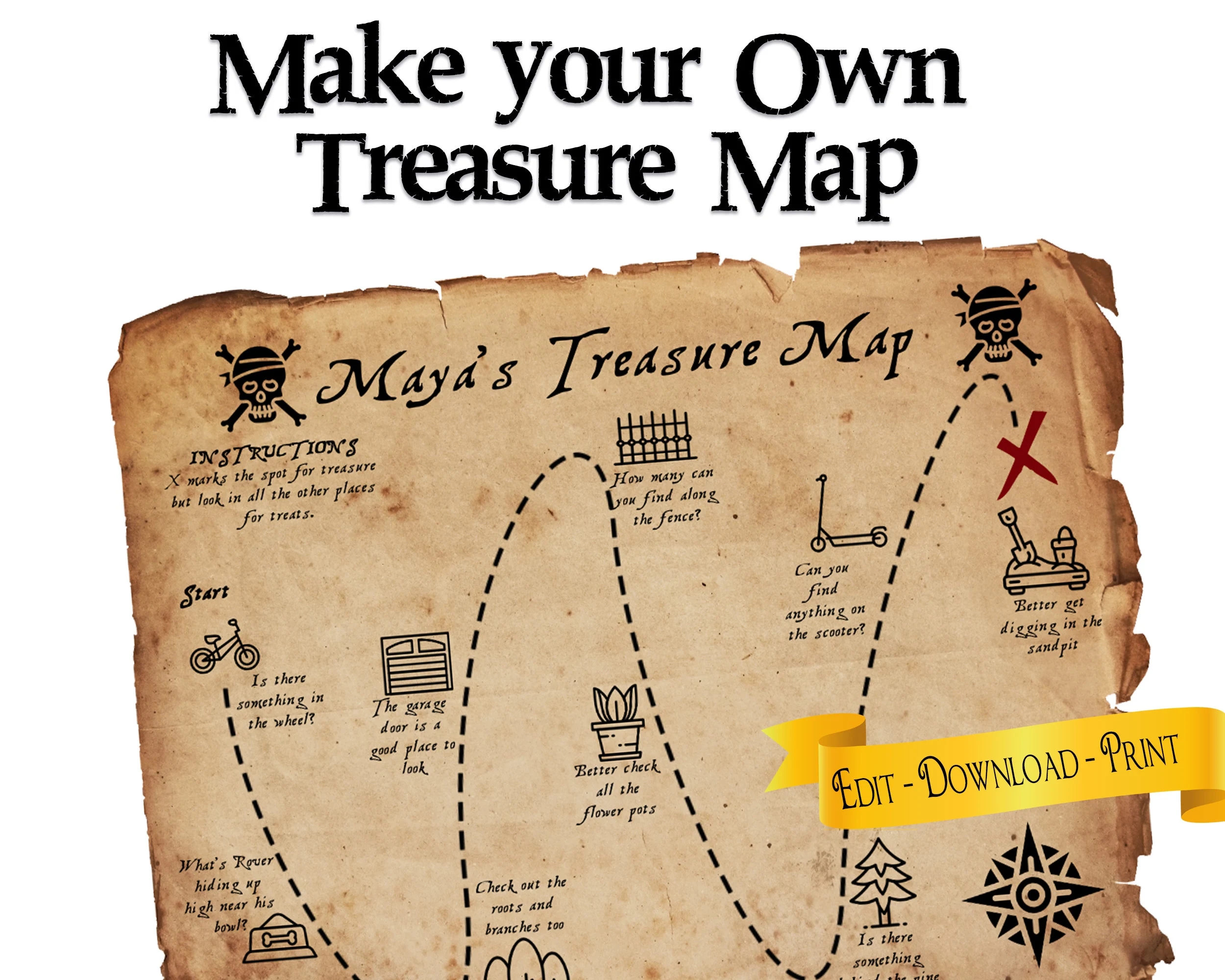 Treasure Map You Can Customize And Personalize Pirate Party Favor Game Activity For Kids Etsy