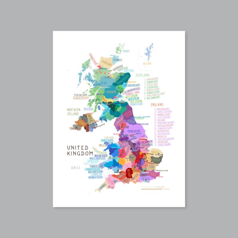 UK Map PRINTABLE UK County Map Labeled United Kingdom Map Modern Home Decor P577 Etsy