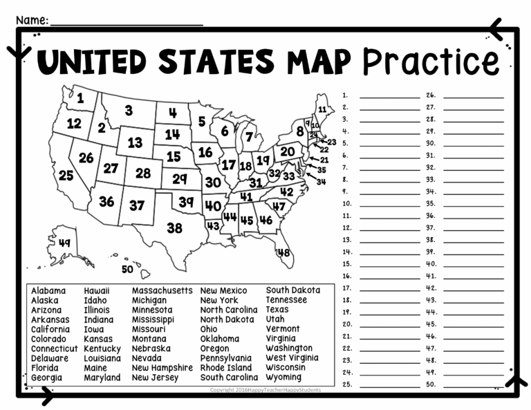 United States Map Quiz U0026 Worksheet USA Map Test W Practice Sheet US Map Quiz Made By Teachers