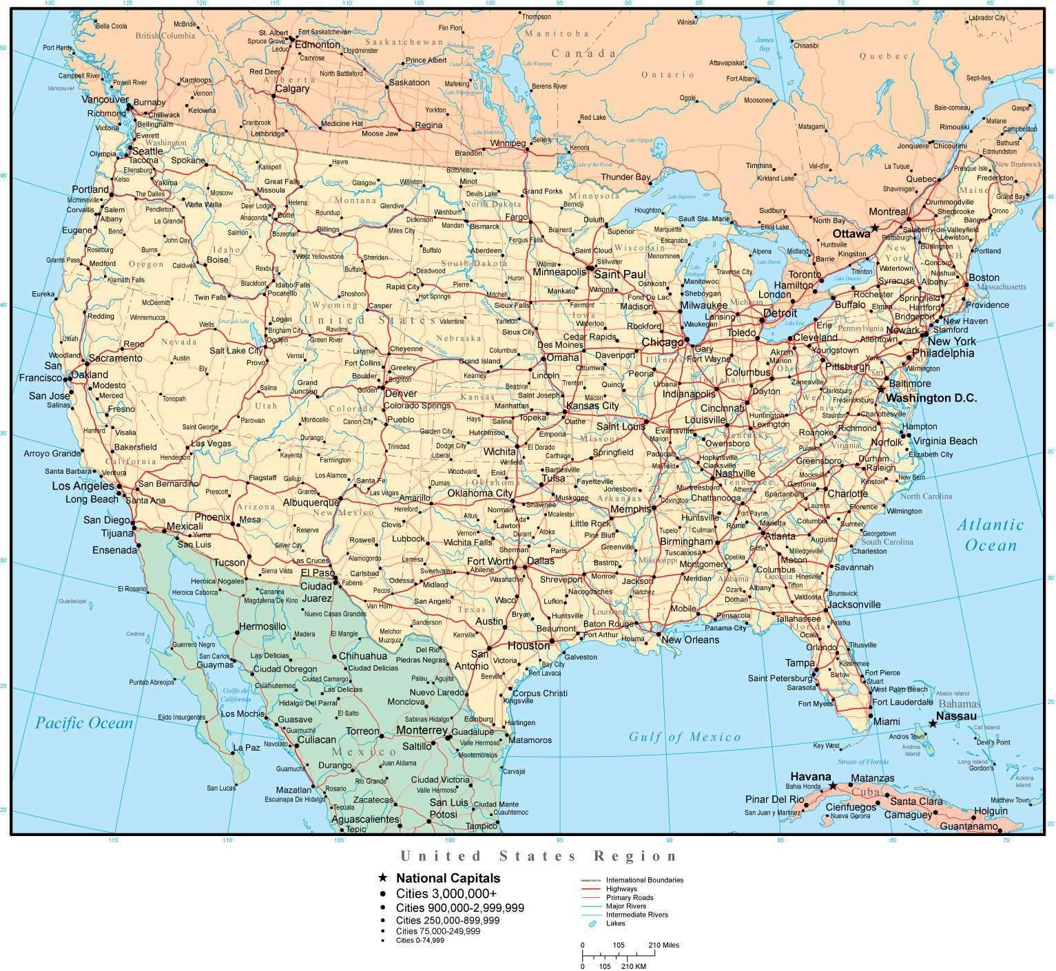 United States Map With US States Capitals Major Cities U0026 Roads Worksheets Library