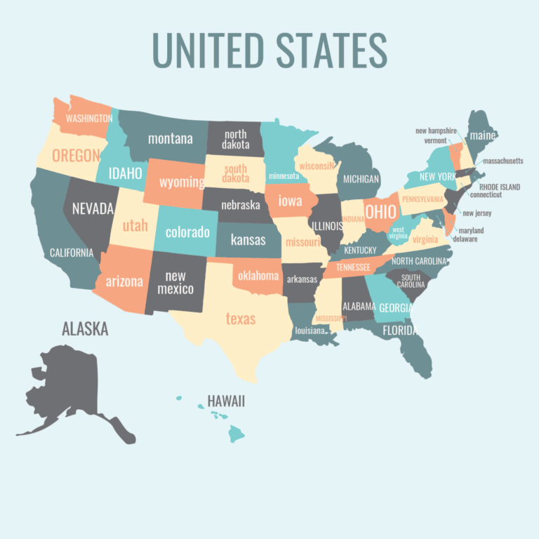 United States USA Map With States Labeled Printable Black And 