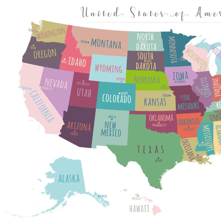 US Map Capitals Wall Art PRINTABLE United States Map Print Usa Worksheets Library