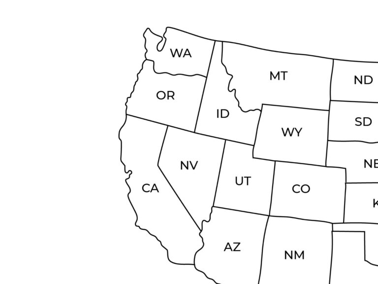 US Map With State Names Printable Contiguous USA Alaska Hawaii Black U0026 White Simple Etsy