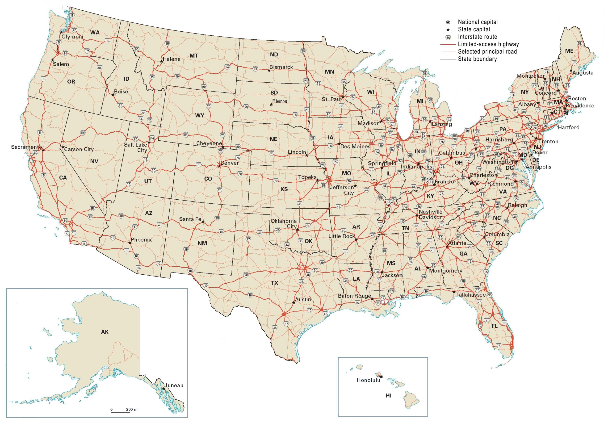 US Road Map Interstate Highways In The United States GIS 