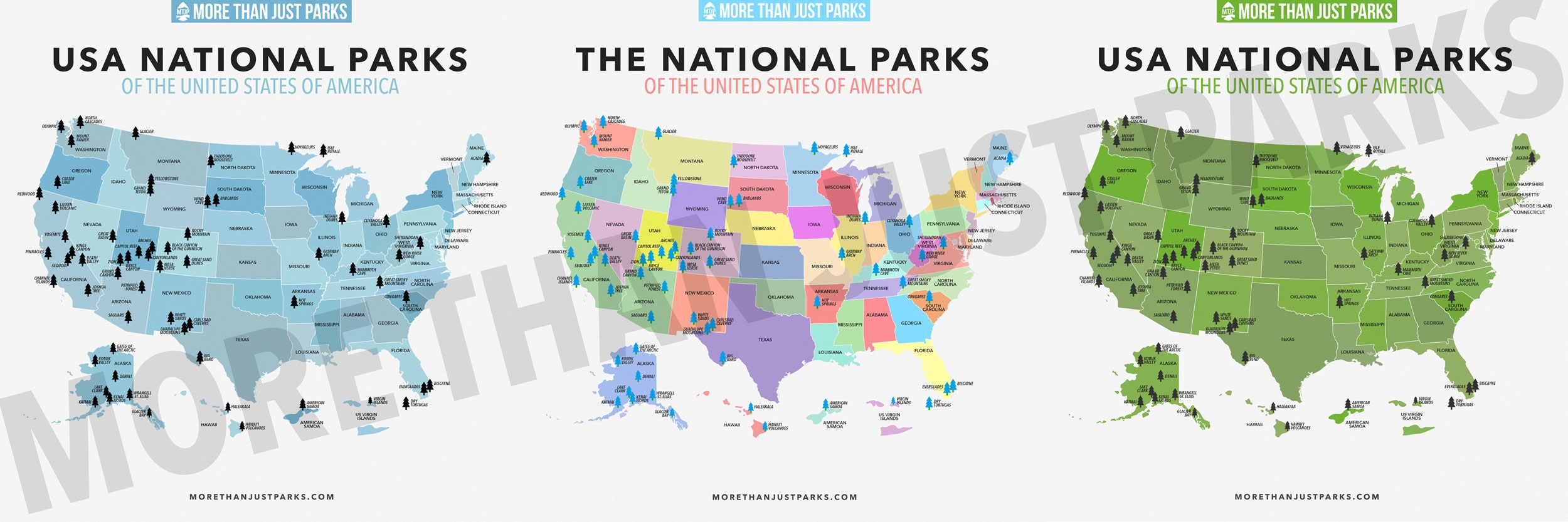 USA National Parks Map By MTJP Color Variants Download 