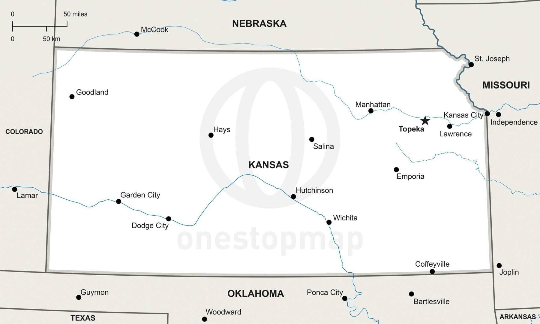 Vector Map Of Kansas Political One Stop Map Vector Map Of Kansas Political One Stop Map