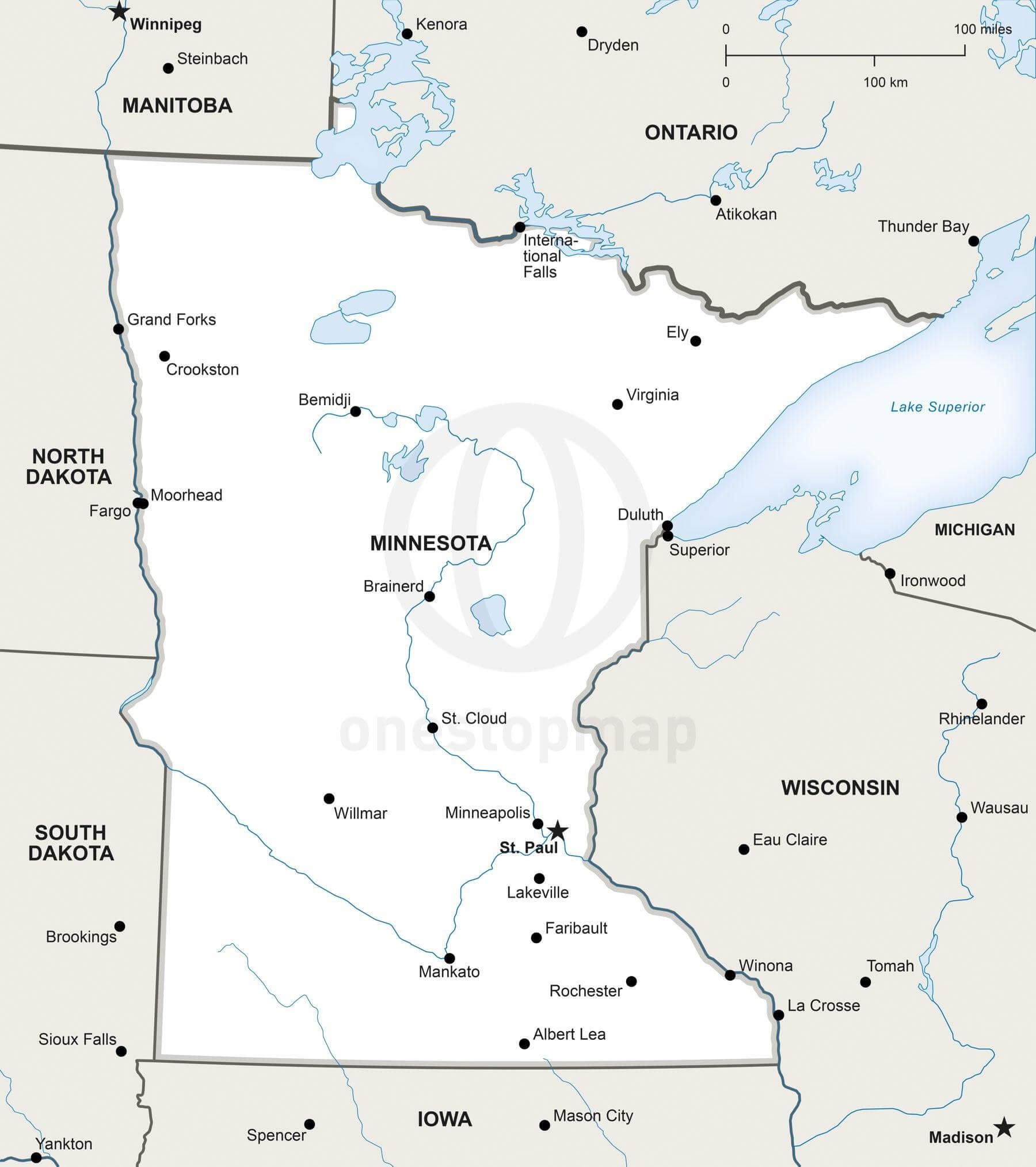 Vector Map Of Minnesota Political One Stop Map