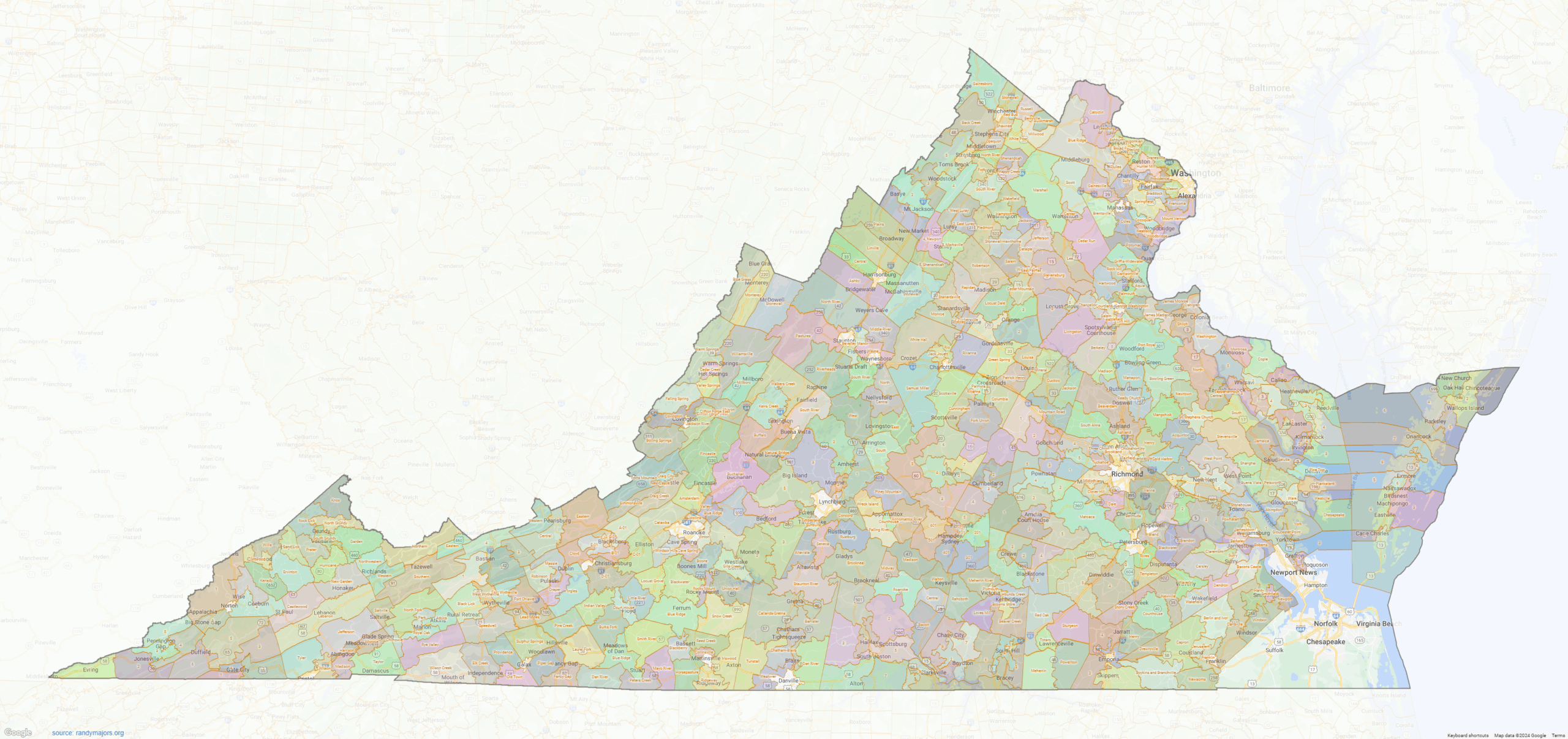 Virginia Civil Townships Shown On Google Maps