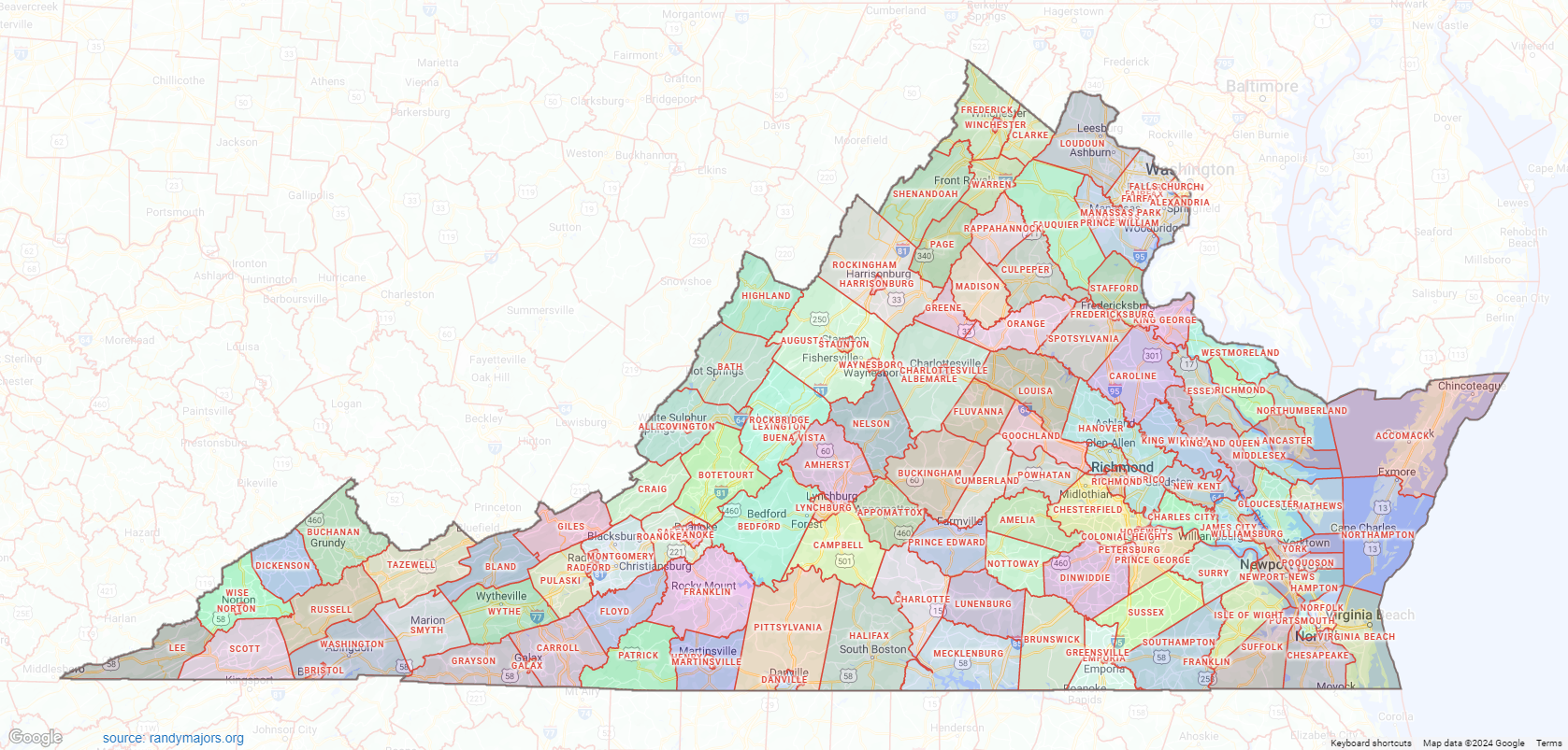 Virginia County Map Shown On Google Maps