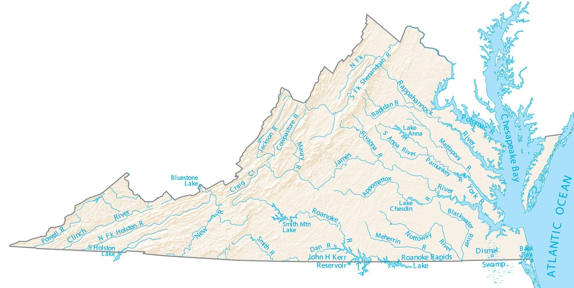 Virginia Printable Map