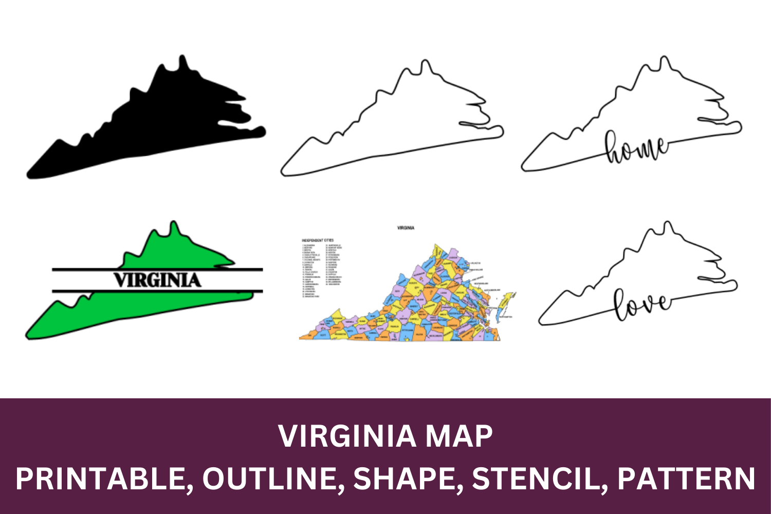 Virginia Map Outline Printable State Shape Stencil Pattern 