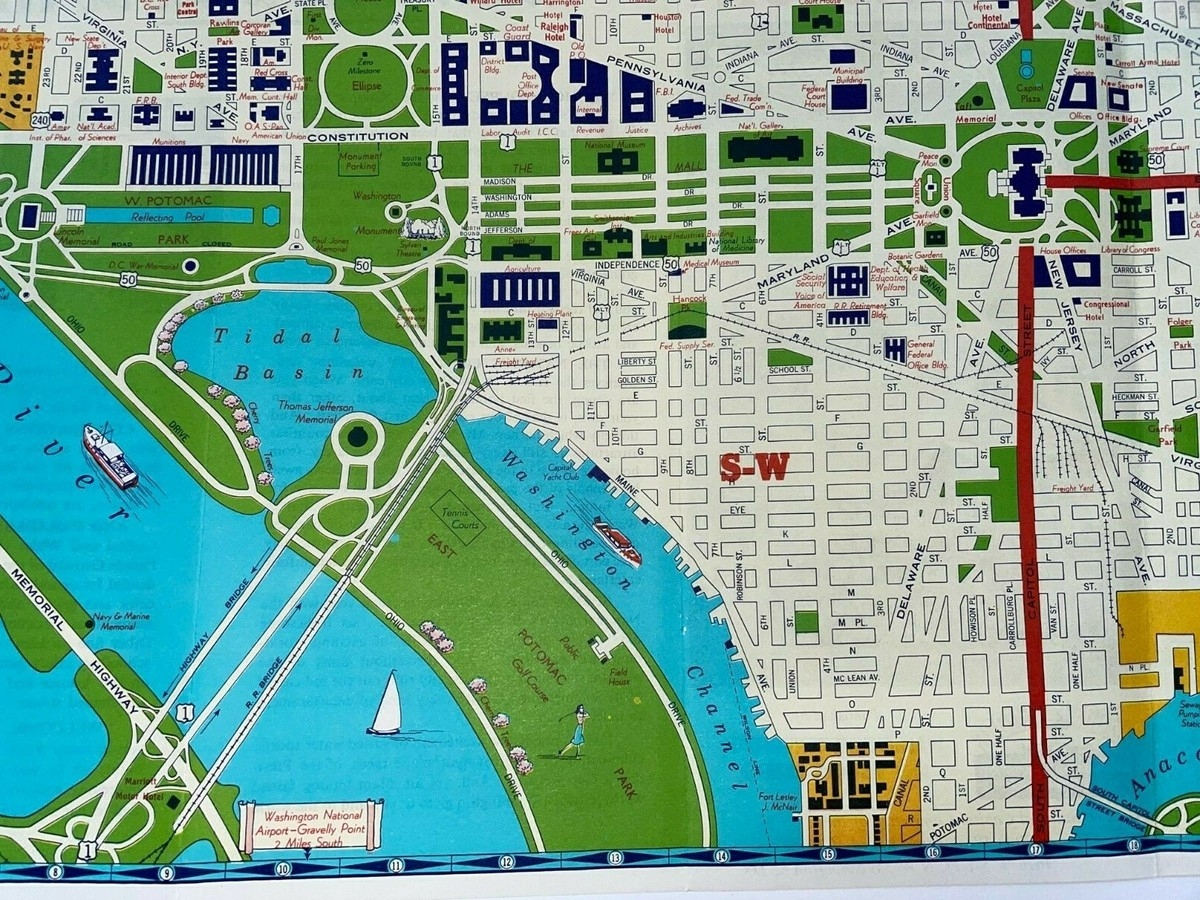 WASHINGTON D C 1960 LARGE PICTORIAL VISITORS MAP EBay