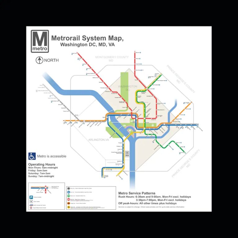 Washington D C DC Metro System Subway Diagram Transit Map Train Rail 36 X 36
