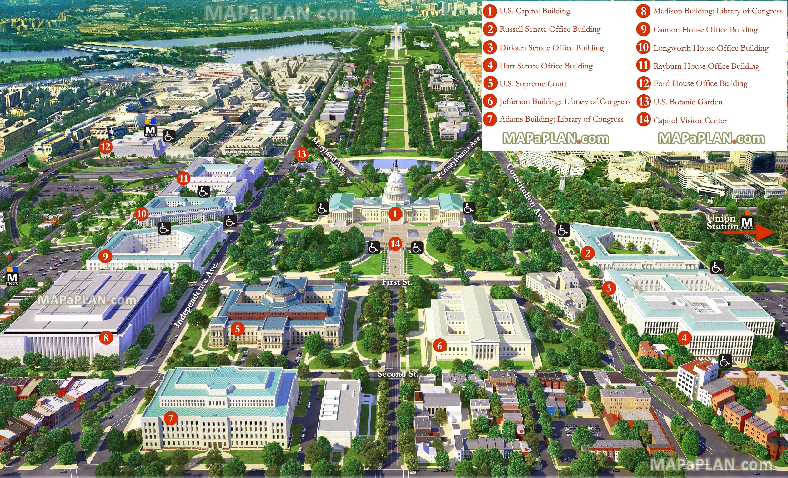 Washington DC Jpg Map Bird s Eye Aerial Virtual 3d Interactive View Poster Showing Favourite Old Historic Locations U0026 Famous Buildings
