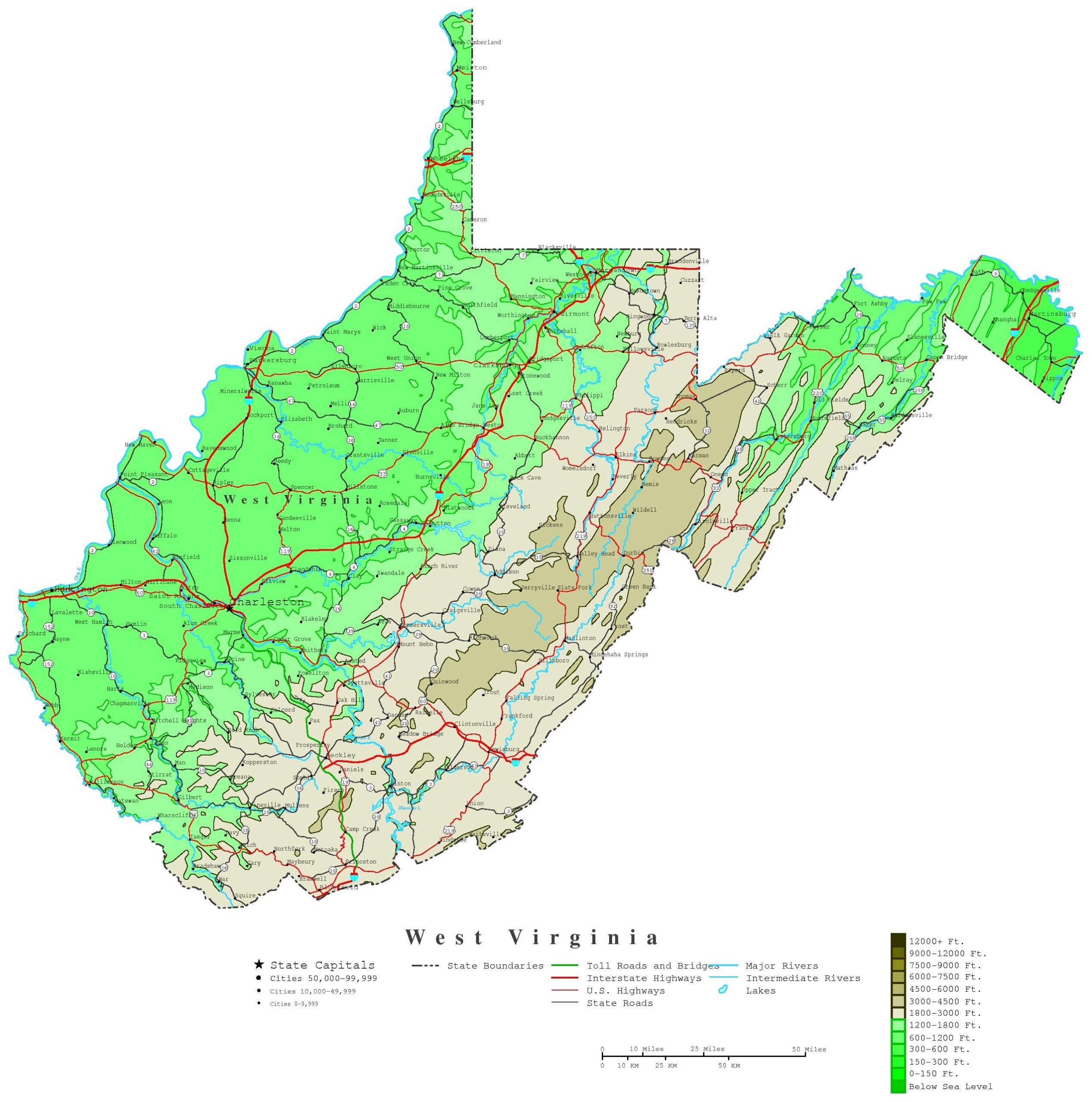 West Virginia Contour Map