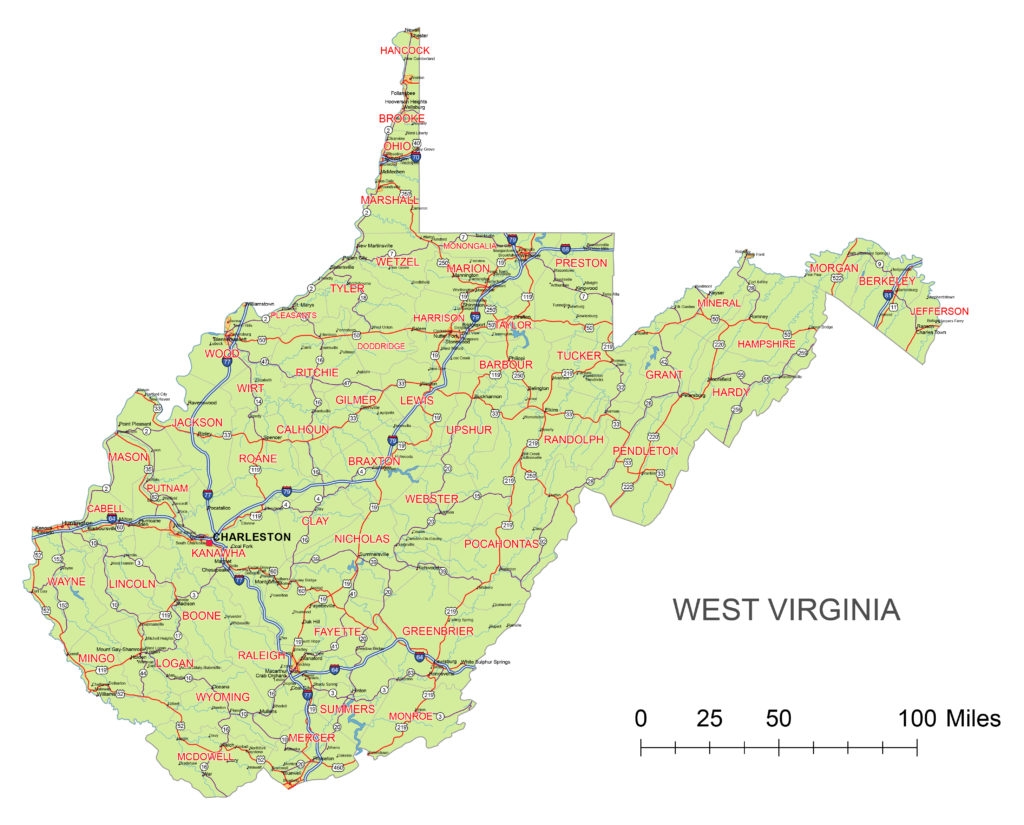 West Virginia Vector Road Map Printable Vector Maps