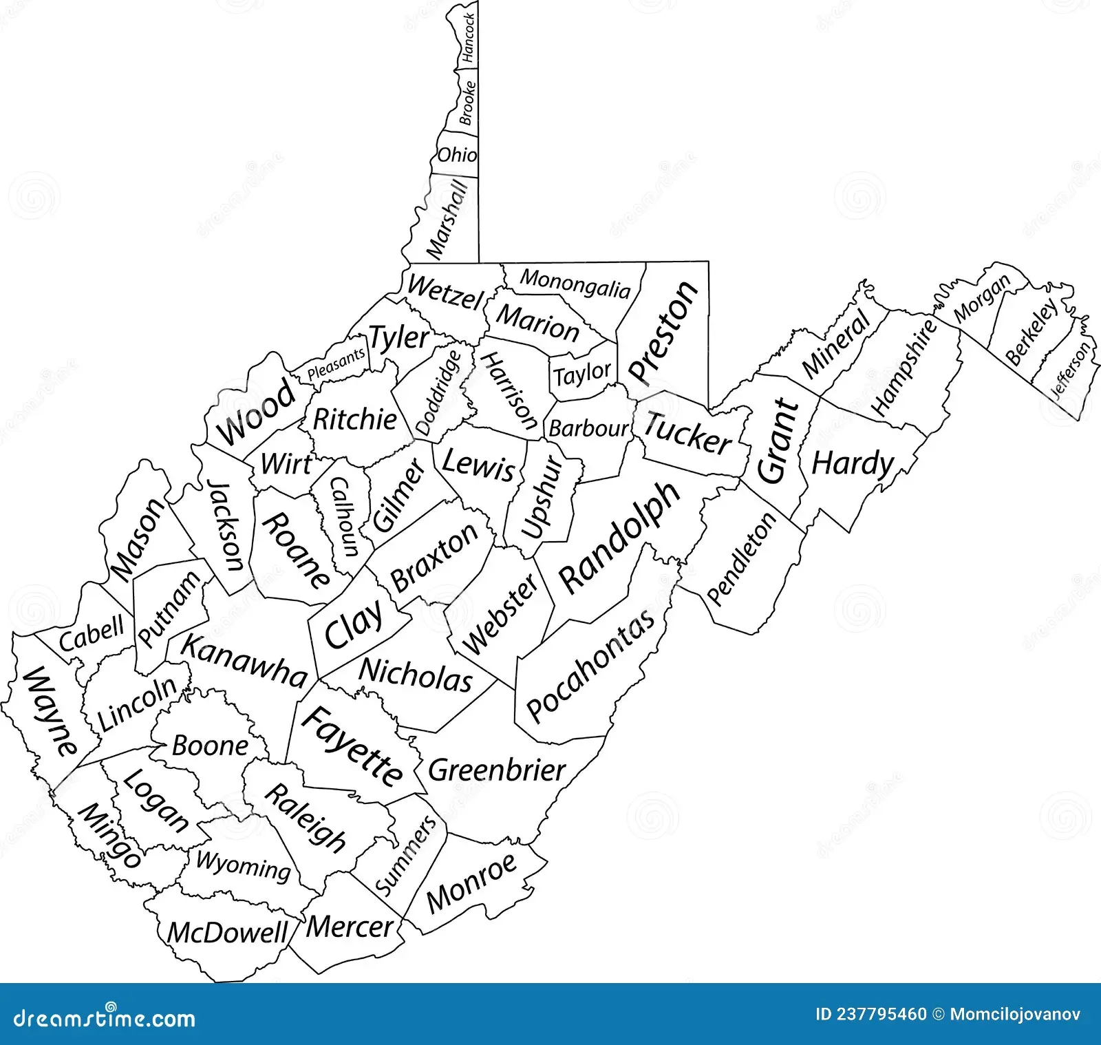 White Counties Map Of West Virginia USA Stock Vector 