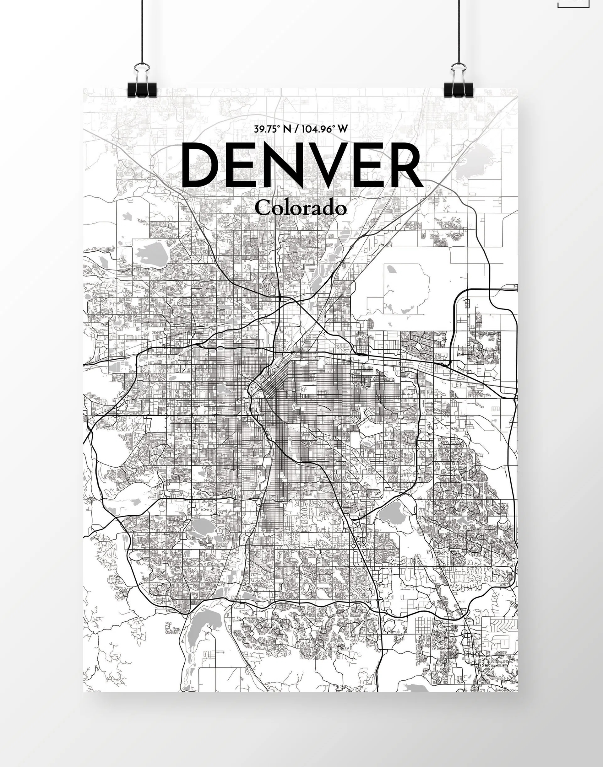 Williston Forge Denver City Map Graphic Art Print Poster In White Gray Wayfair
